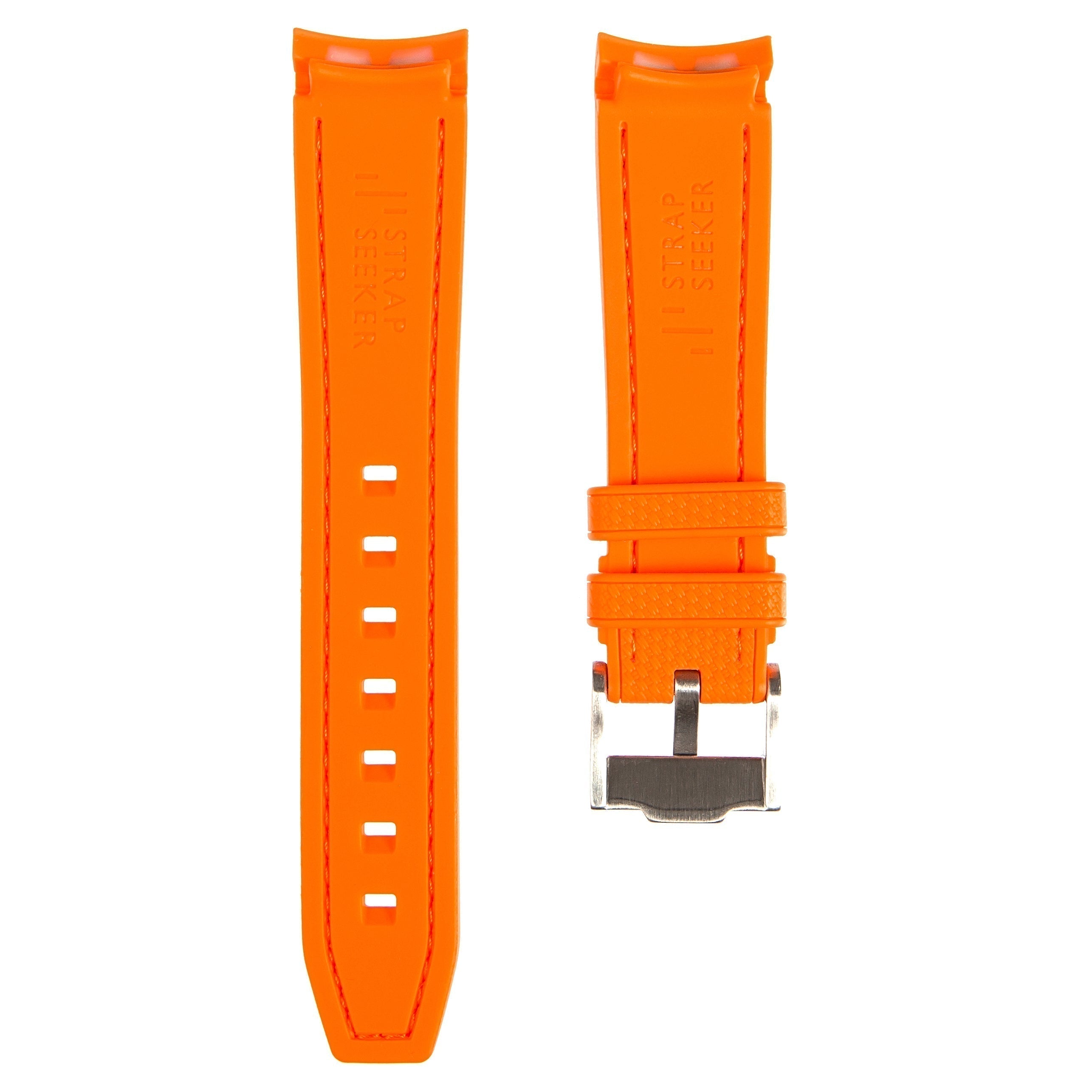Stunning Orange Textured Curved End Rubber Watch Strap with White Stitch for Omega Seamaster Diver 300M (2405)