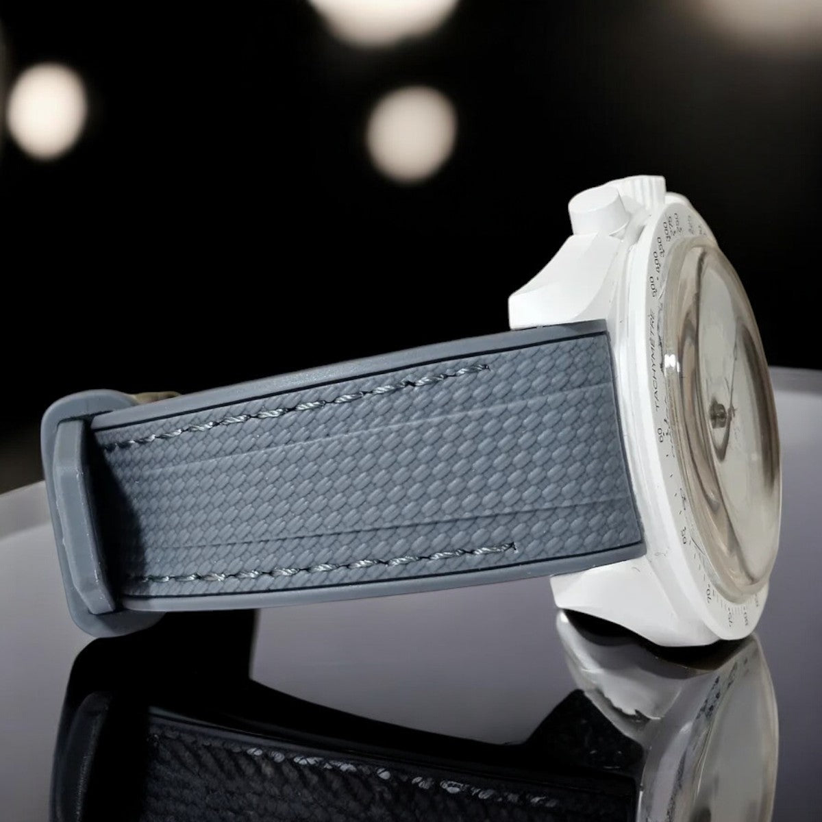 Stunning Textured Curved End Rubber Watch Band for Seiko Alpinist - Black with Green Stitch (2405)