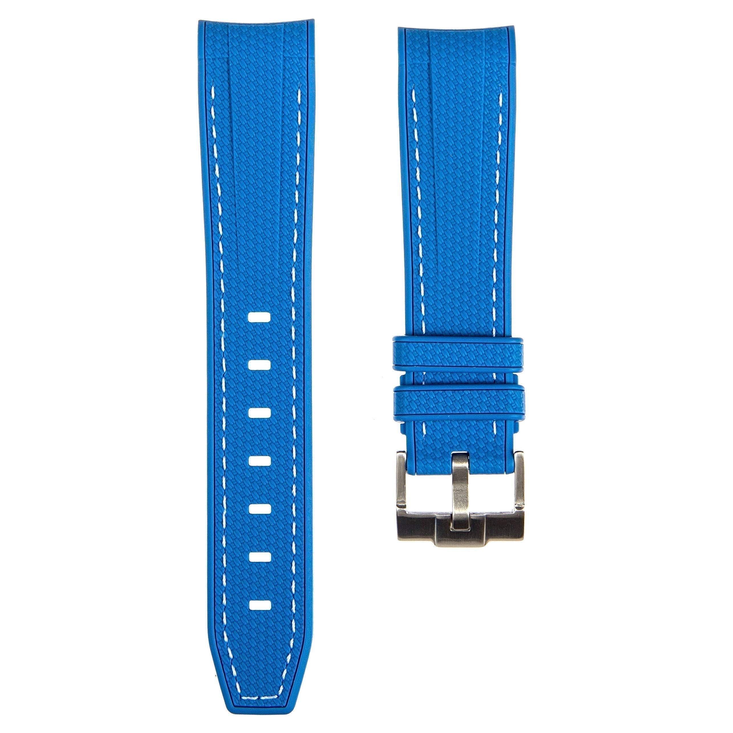 Stunning Orange Textured Curved End Rubber Watch Strap with White Stitch for Omega Seamaster Diver 300M (2405)