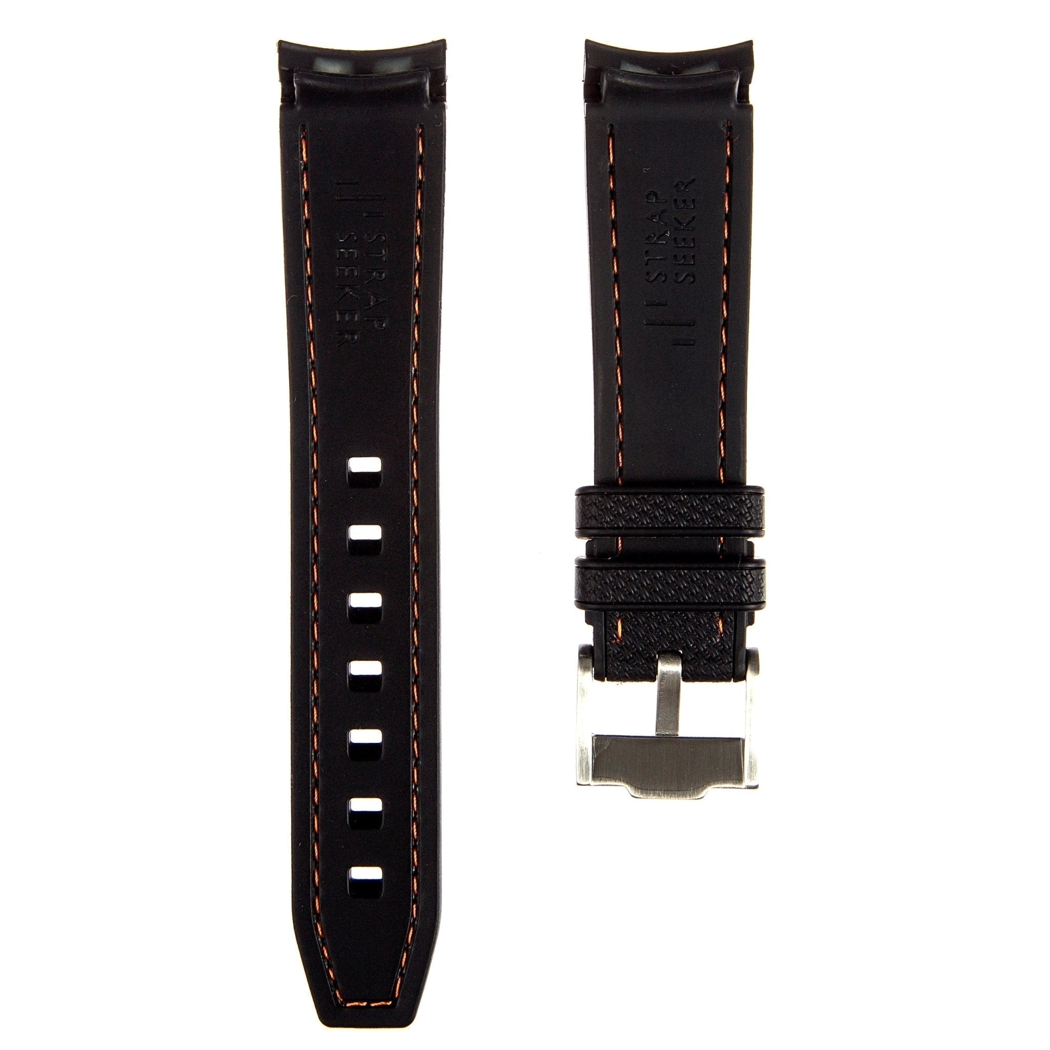Stunning Orange Textured Curved End Rubber Watch Strap with White Stitch for Omega Seamaster Diver 300M (2405)