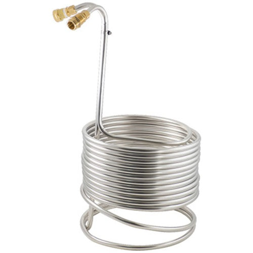 KegFactory 50 ft x 1/2 in Premium Stainless Steel Wort Chiller with Brass Fittings