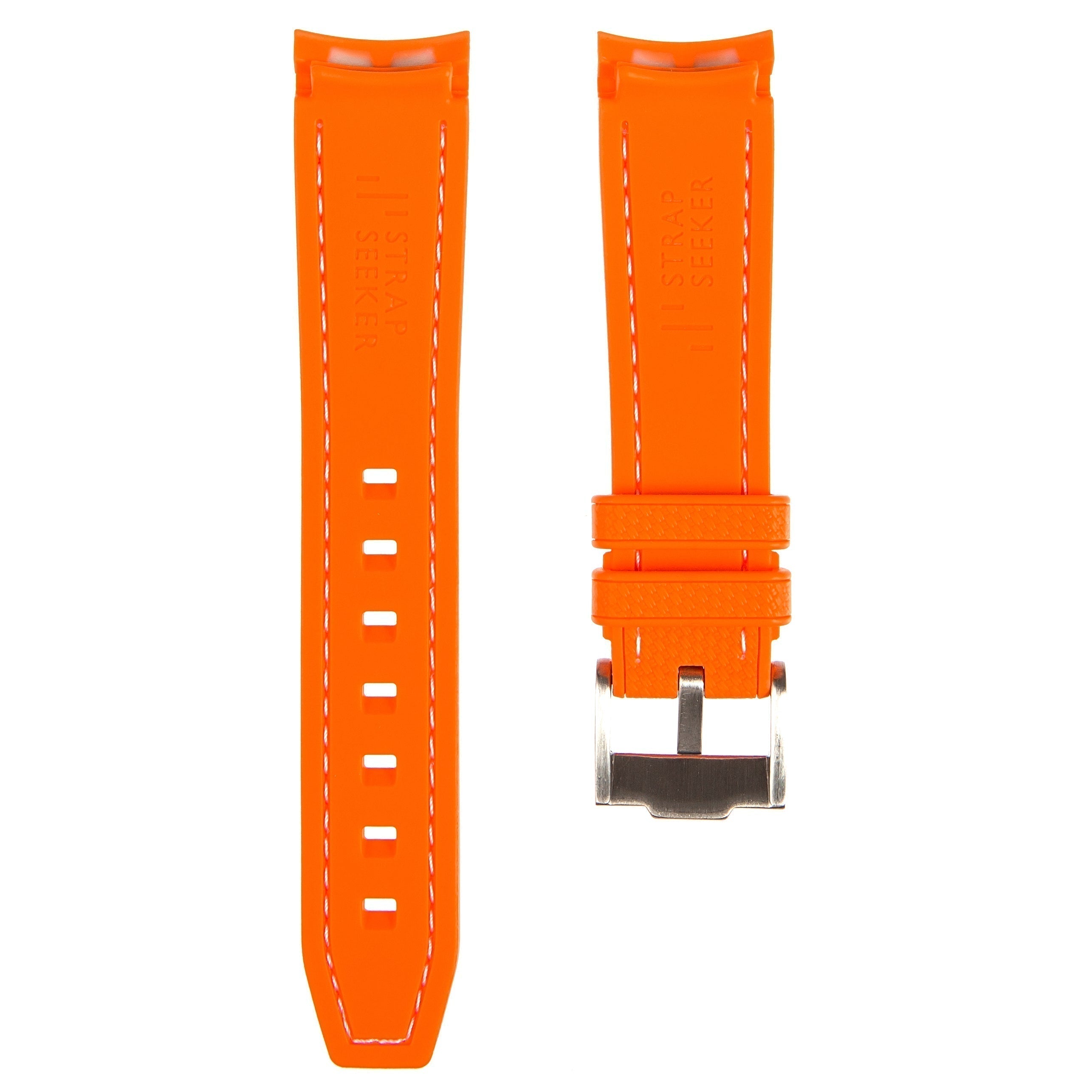 Stunning Orange Textured Curved End Rubber Watch Strap with White Stitch for Omega Seamaster Diver 300M (2405)