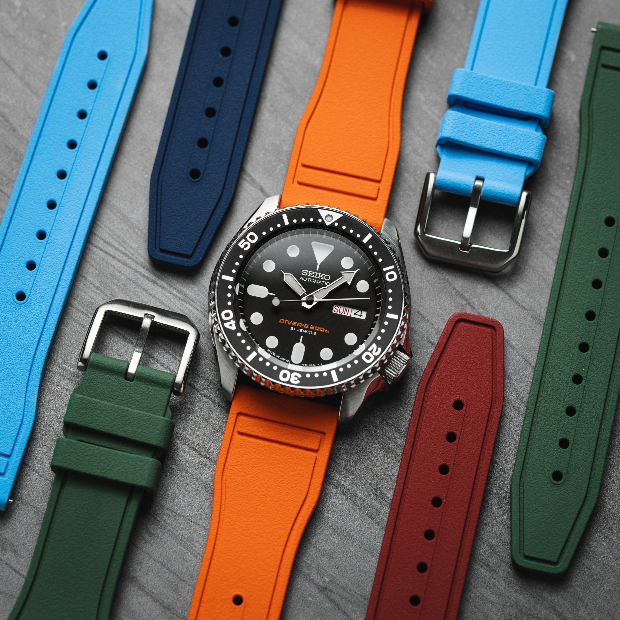 Skyward Premium FKM Rubber Watch Strap - Quick Release - Perfect Fit for IWC Big Pilot & More - Orange (2411)