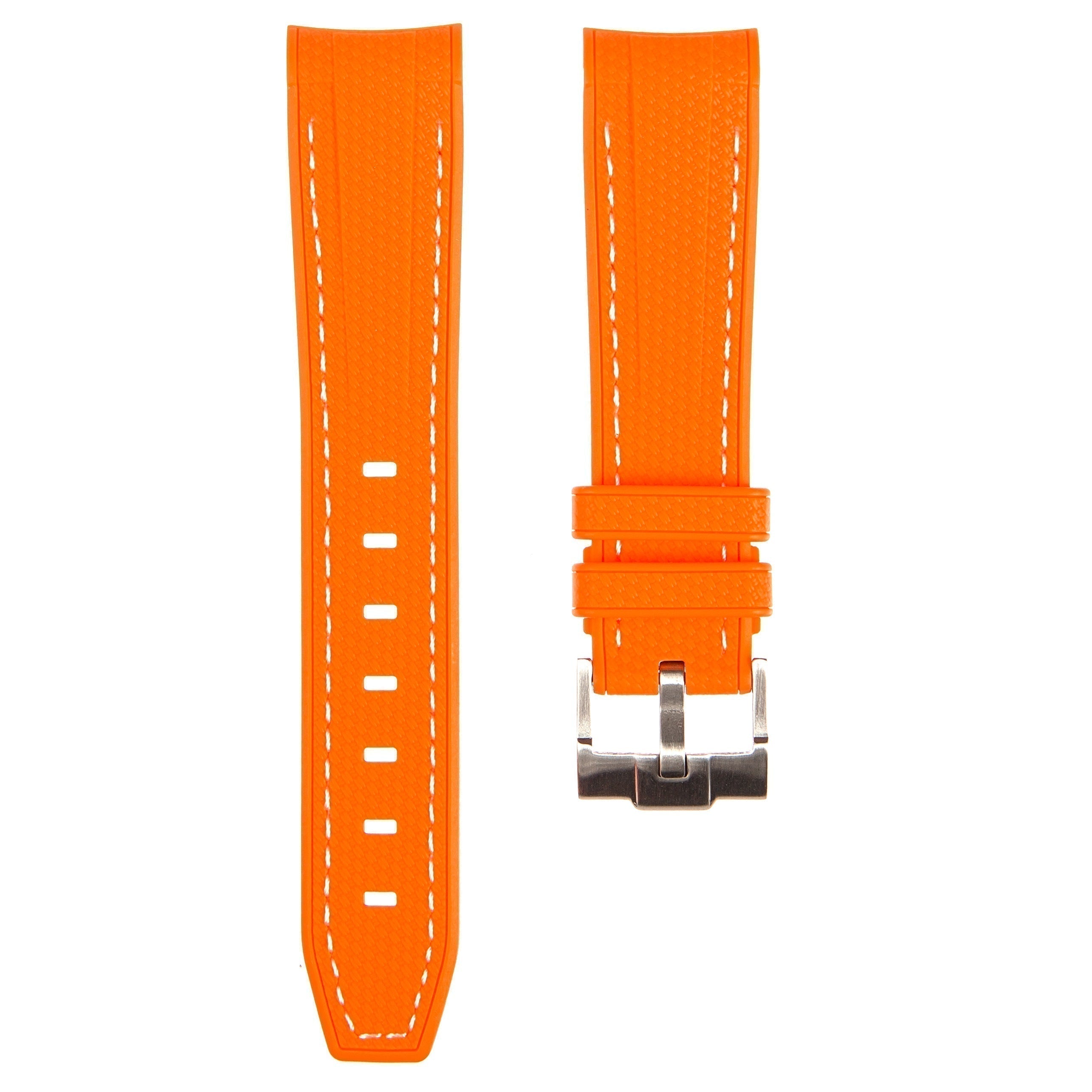 Stunning Orange Textured Curved End Rubber Watch Strap with White Stitch for Omega Seamaster Diver 300M (2405)
