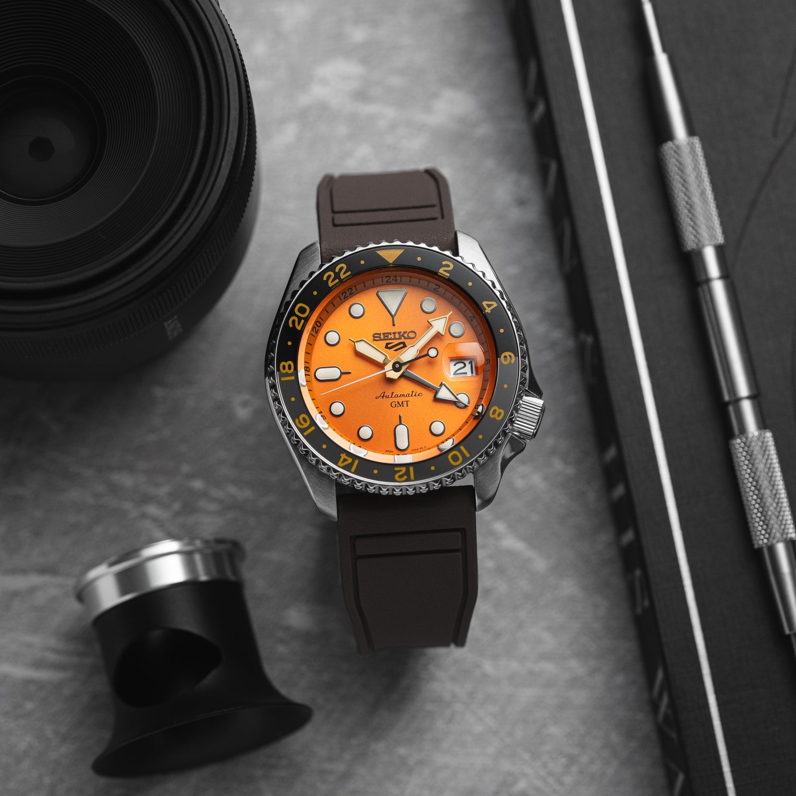 Skyward Premium FKM Rubber Watch Strap - Quick Release - Perfect Fit for IWC Big Pilot & More - Orange (2411)