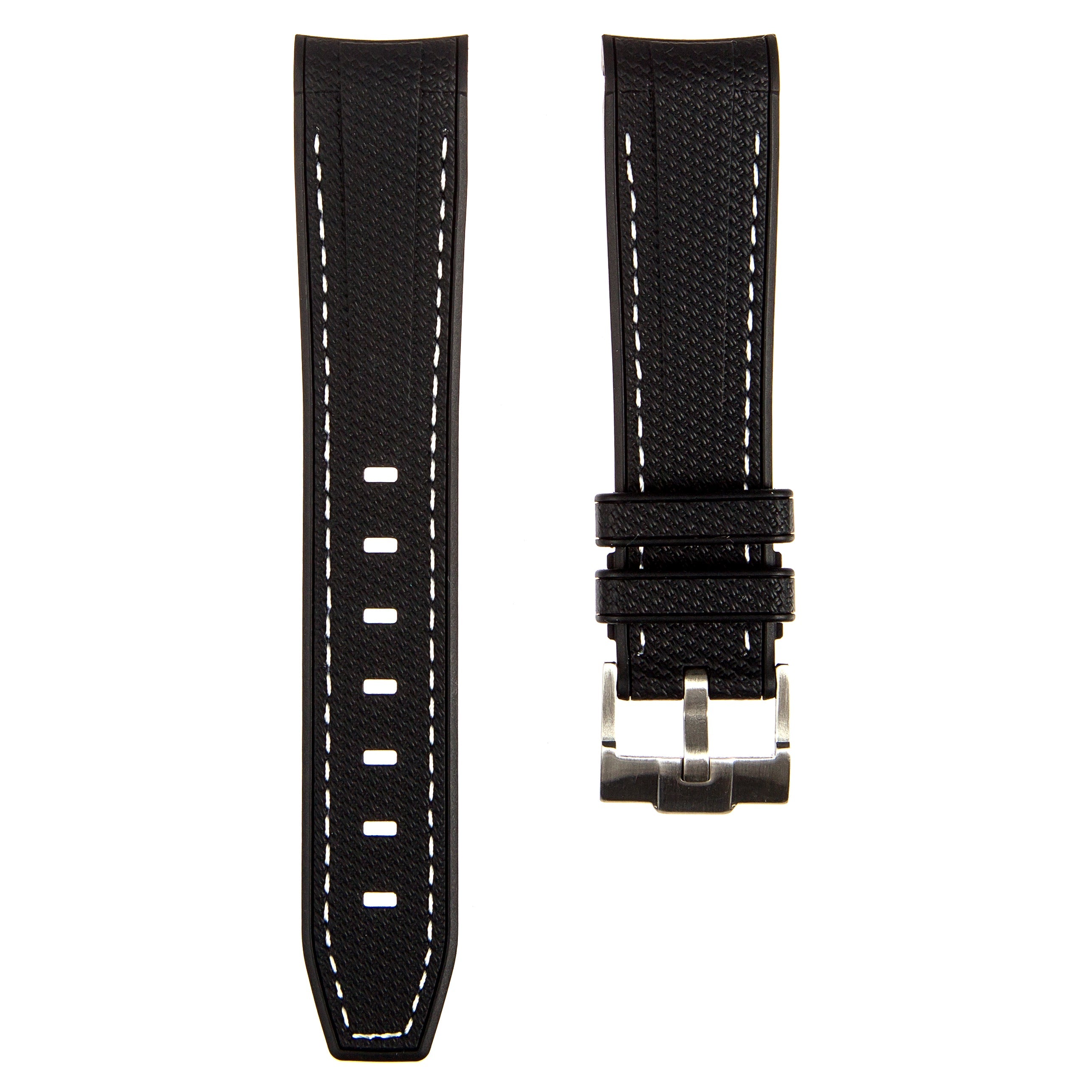 Stunning Textured Curved End Rubber Watch Band for Seiko Alpinist - Black with Green Stitch (2405)