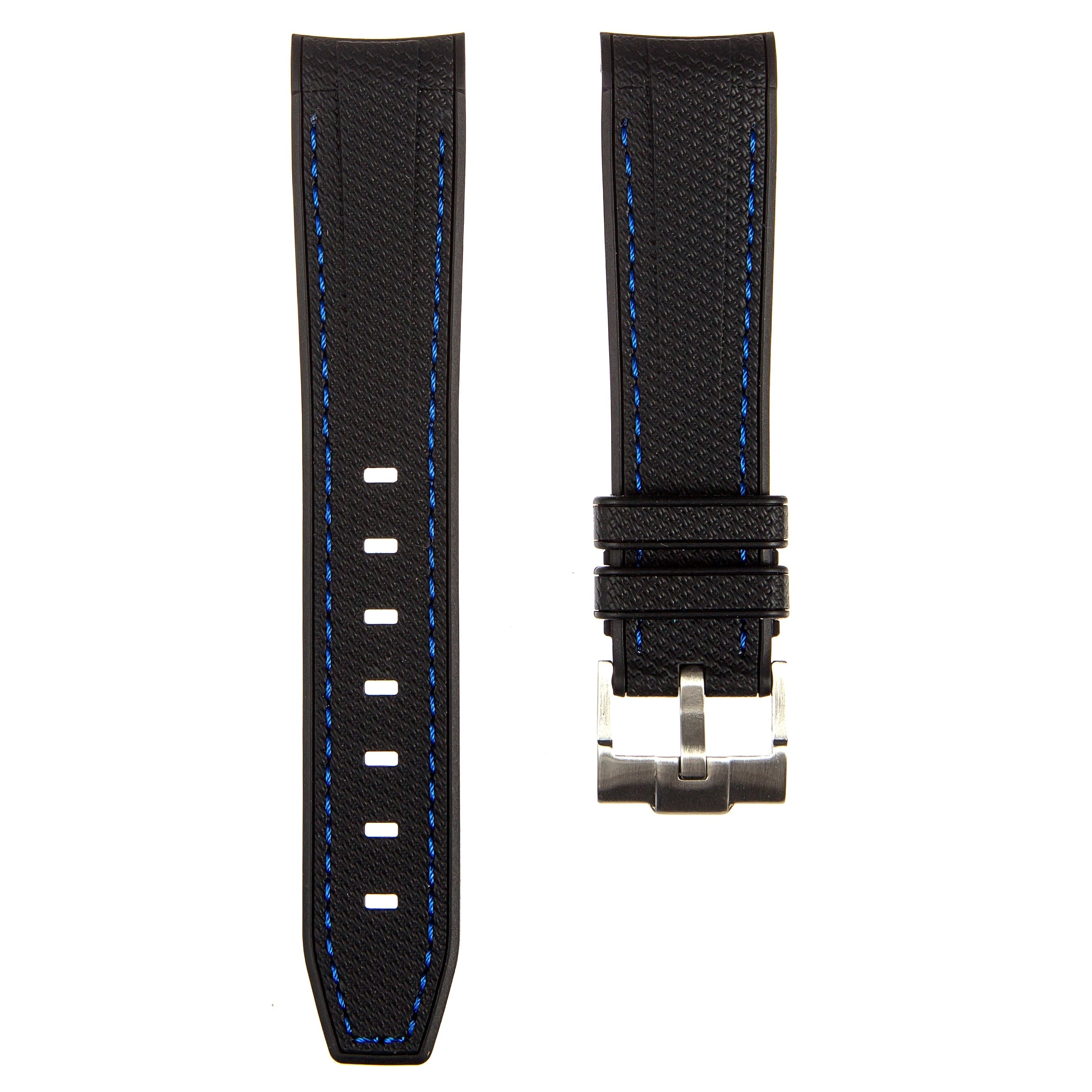 Stunning Textured Curved End Rubber Watch Band for Seiko Alpinist - Black with Green Stitch (2405)