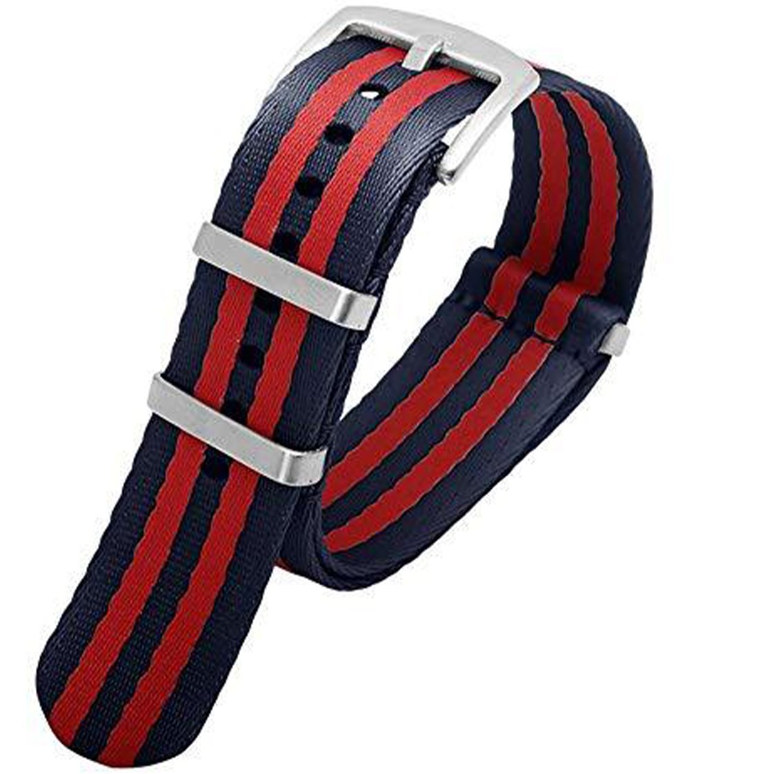 Ballistic Nylon Seatbelt Watch Band - Stylish Grey with Red Stripe