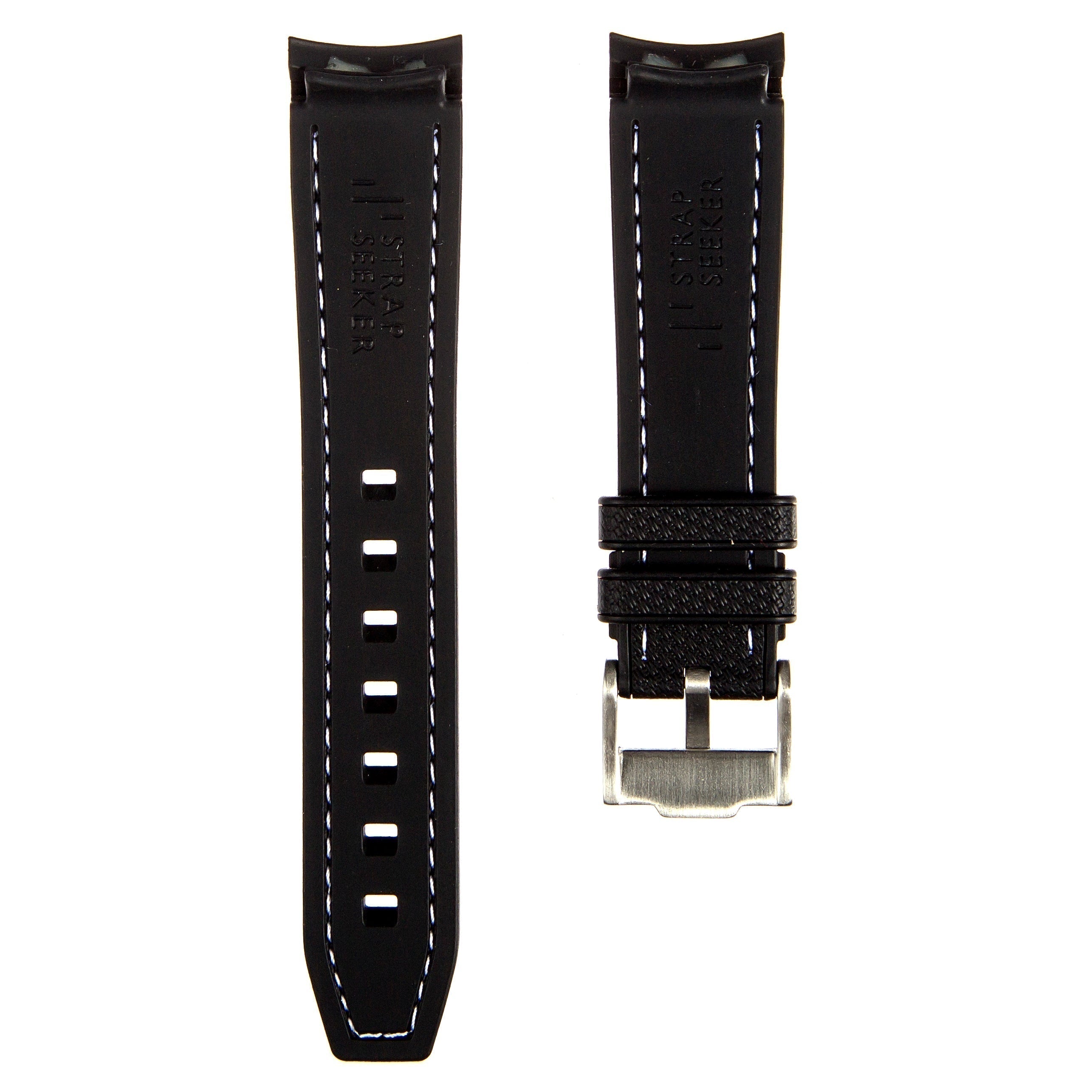Stunning Orange Textured Curved End Rubber Watch Strap with White Stitch for Omega Seamaster Diver 300M (2405)
