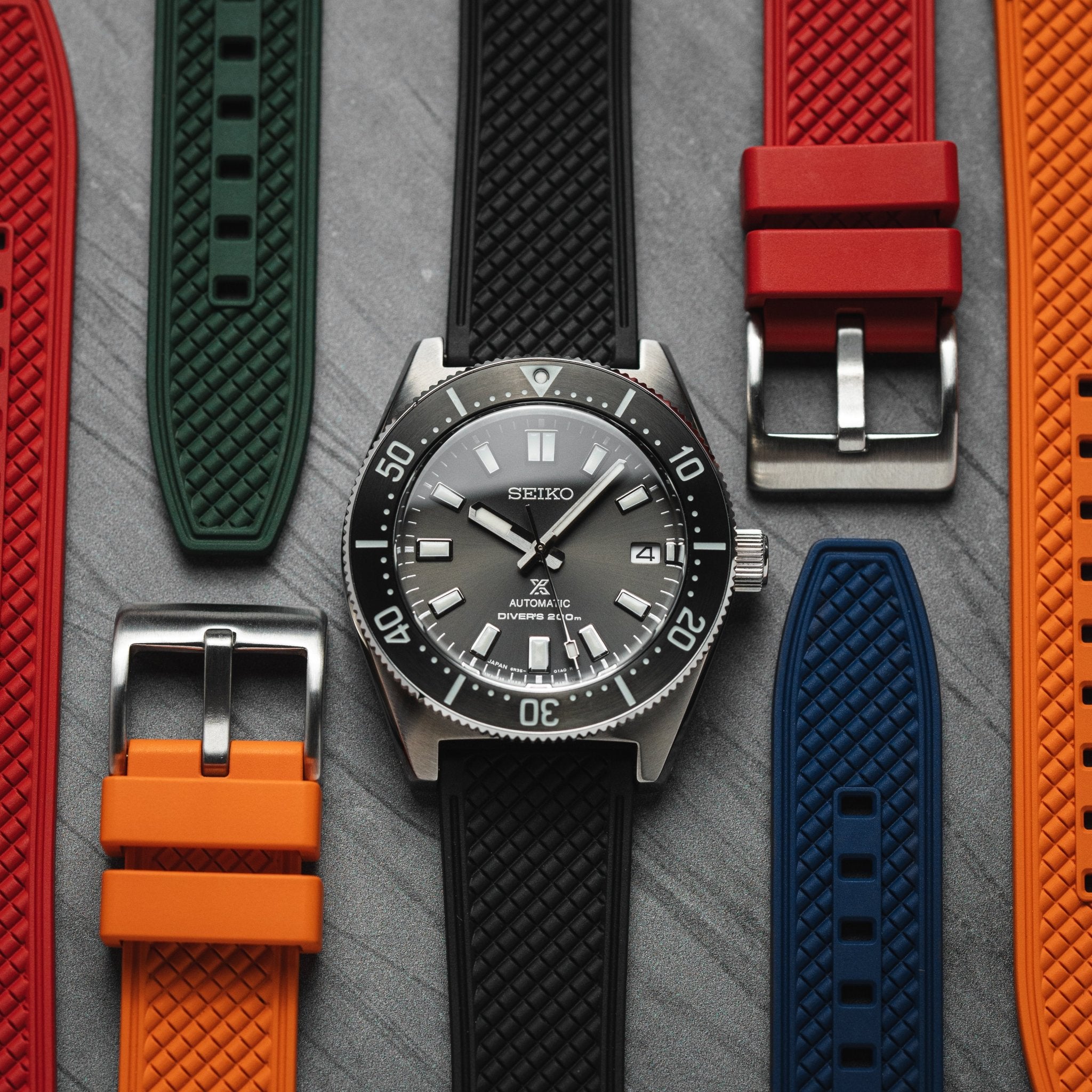 Orange Checkered Quick-Release Vulcanized FKM Rubber Watch Strap (2419)
