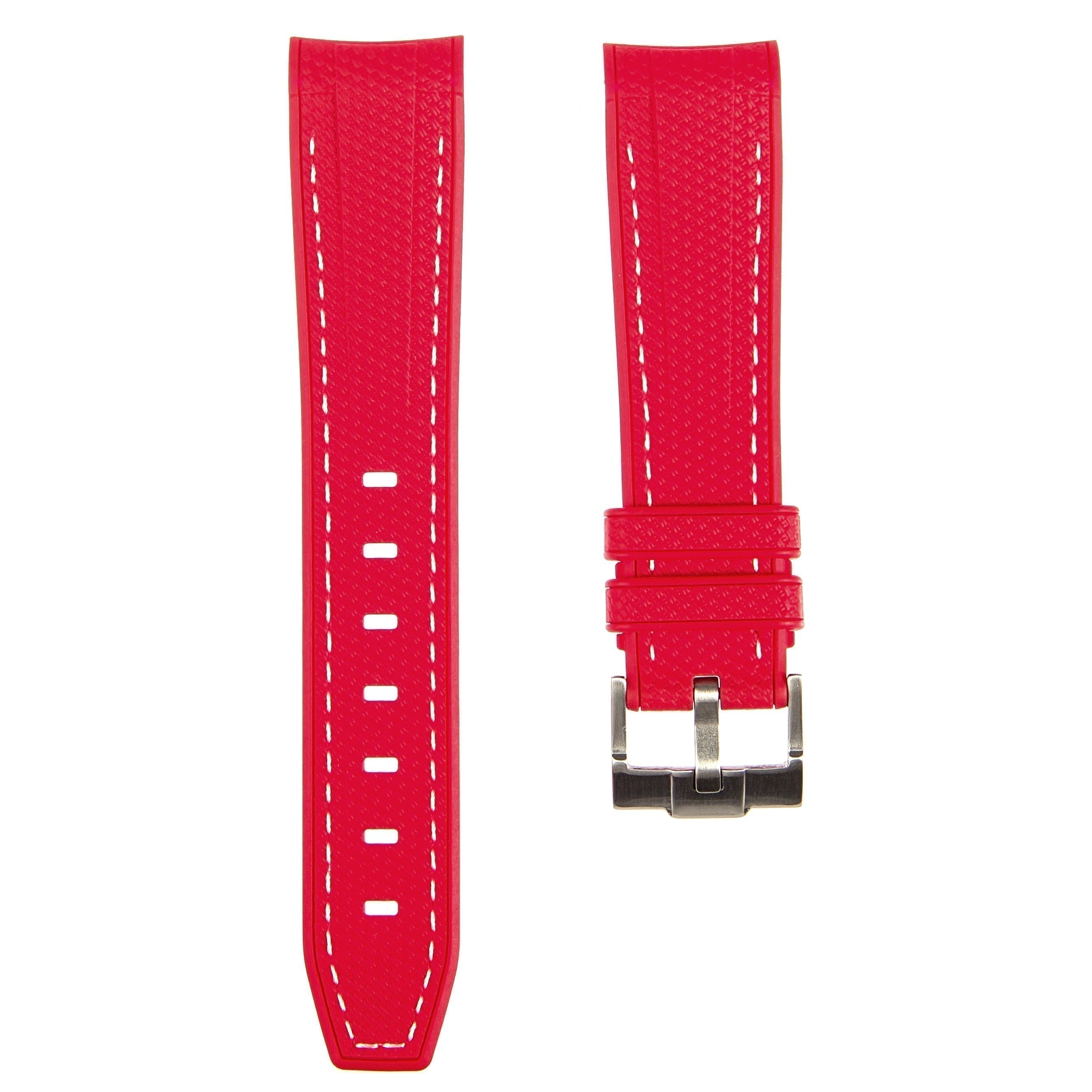Stunning Orange Textured Curved End Rubber Watch Strap with White Stitch for Omega Seamaster Diver 300M (2405)