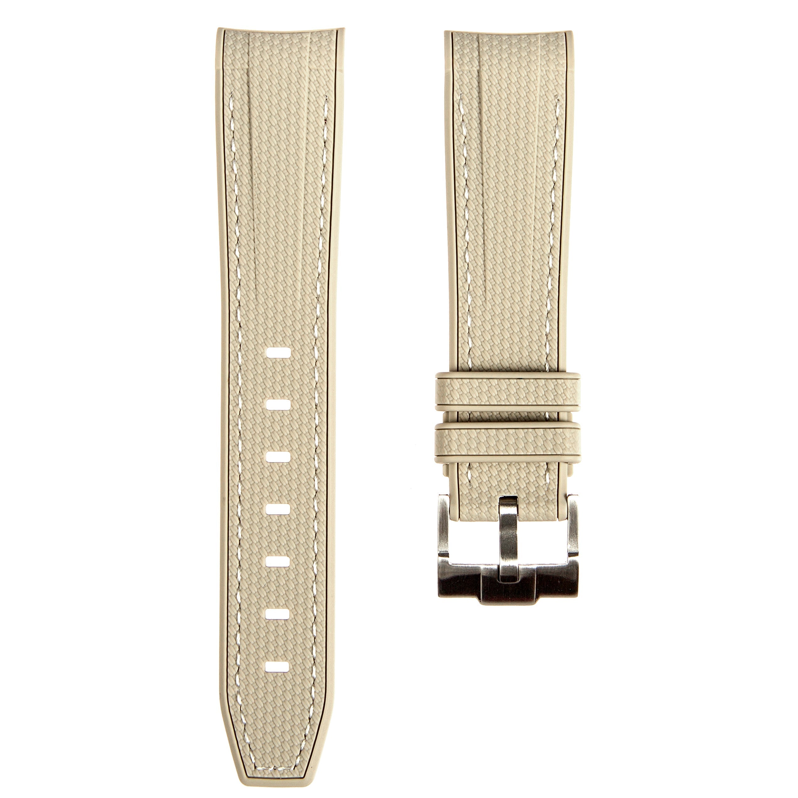 Stunning Orange Textured Curved End Rubber Watch Strap with White Stitch for Omega Seamaster Diver 300M (2405)