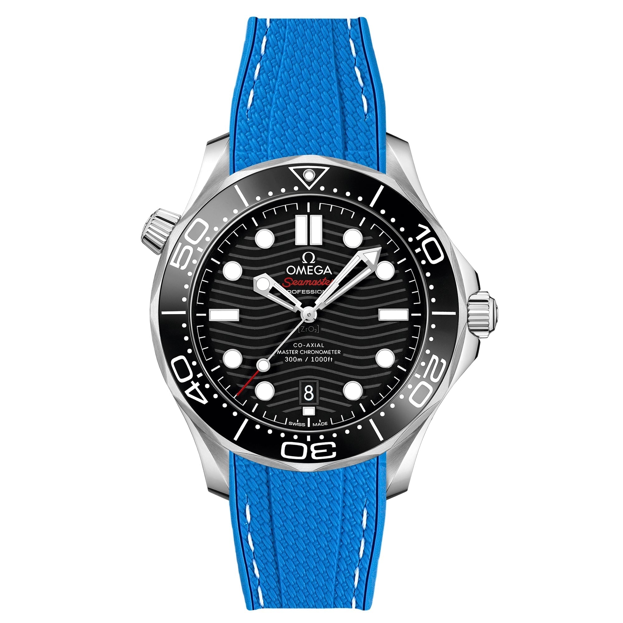 Black Textured Curved End Rubber Watch Strap for Omega Seamaster Diver 300M (2405) - Elevate Your Style!