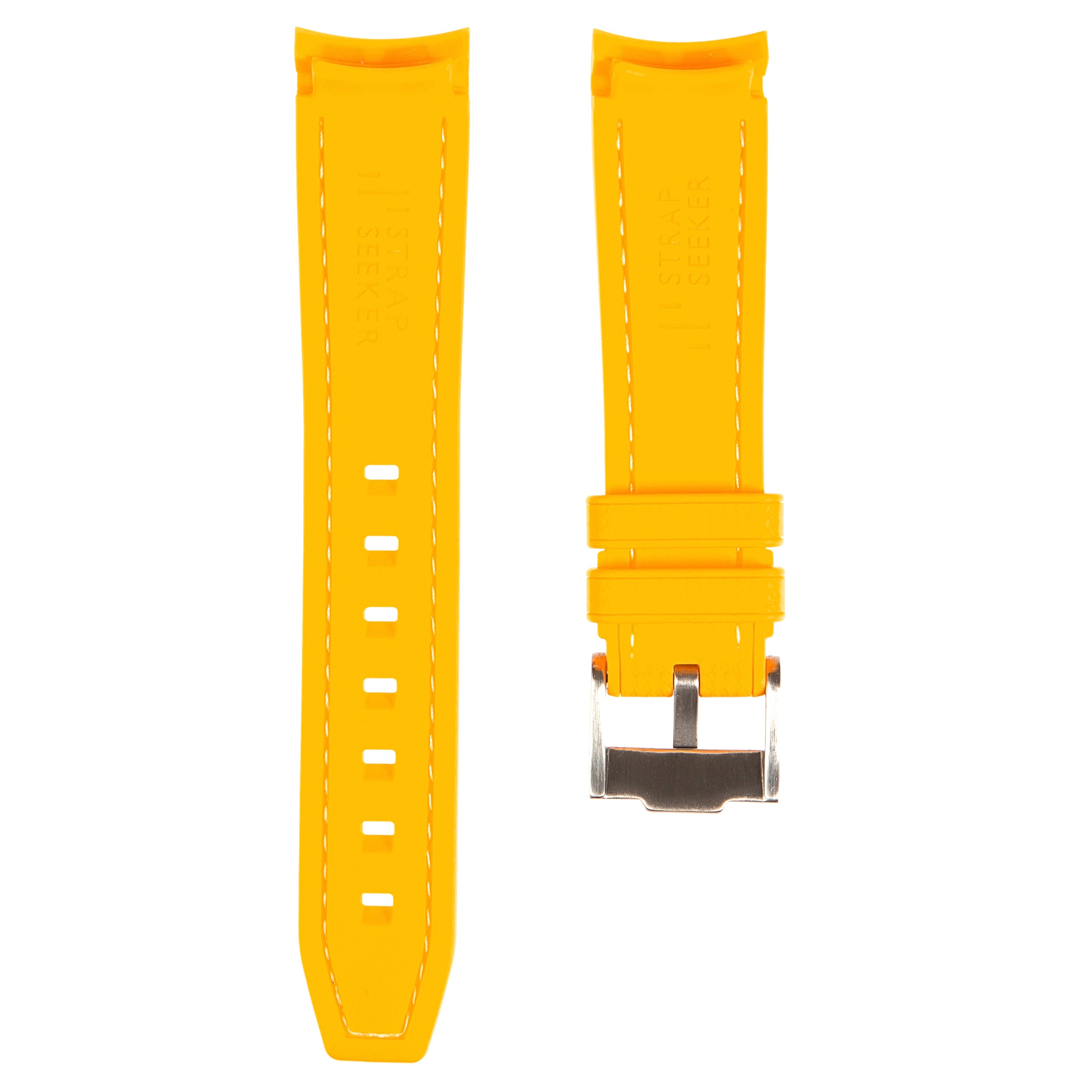 Stunning Orange Textured Curved End Rubber Watch Strap with White Stitch for Omega Seamaster Diver 300M (2405)