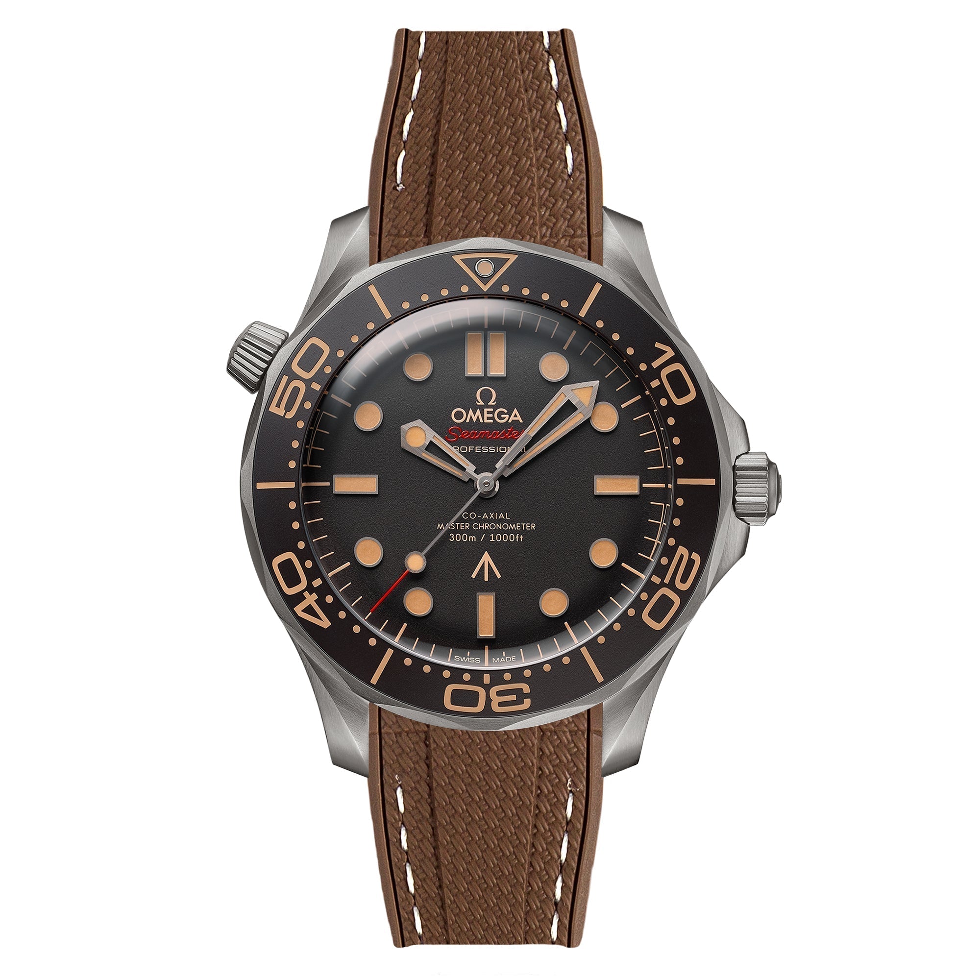 Stunning Orange Textured Curved End Rubber Watch Strap with White Stitch for Omega Seamaster Diver 300M (2405)