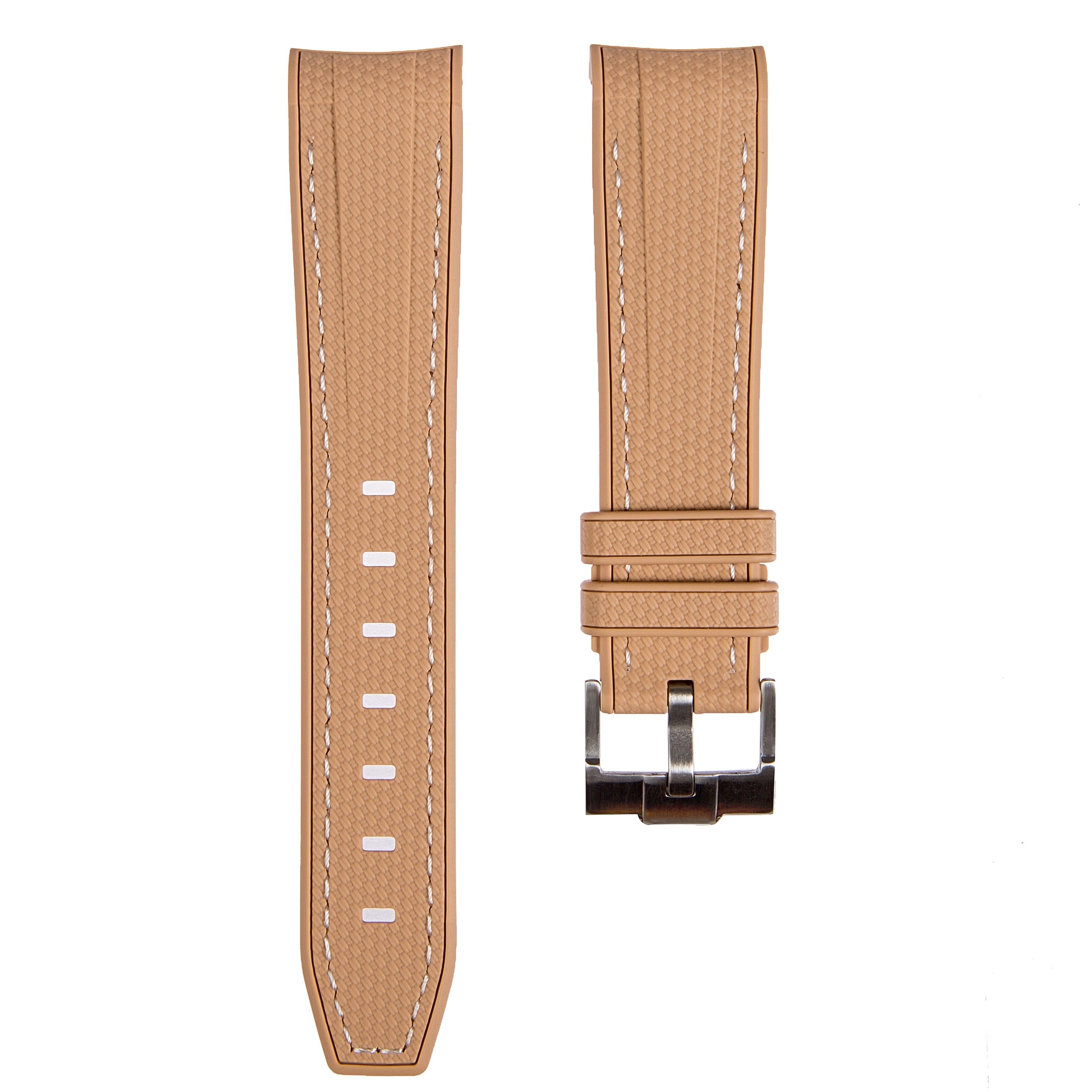 Stunning Textured Curved End Rubber Watch Band for Seiko Alpinist - Black with Green Stitch (2405)