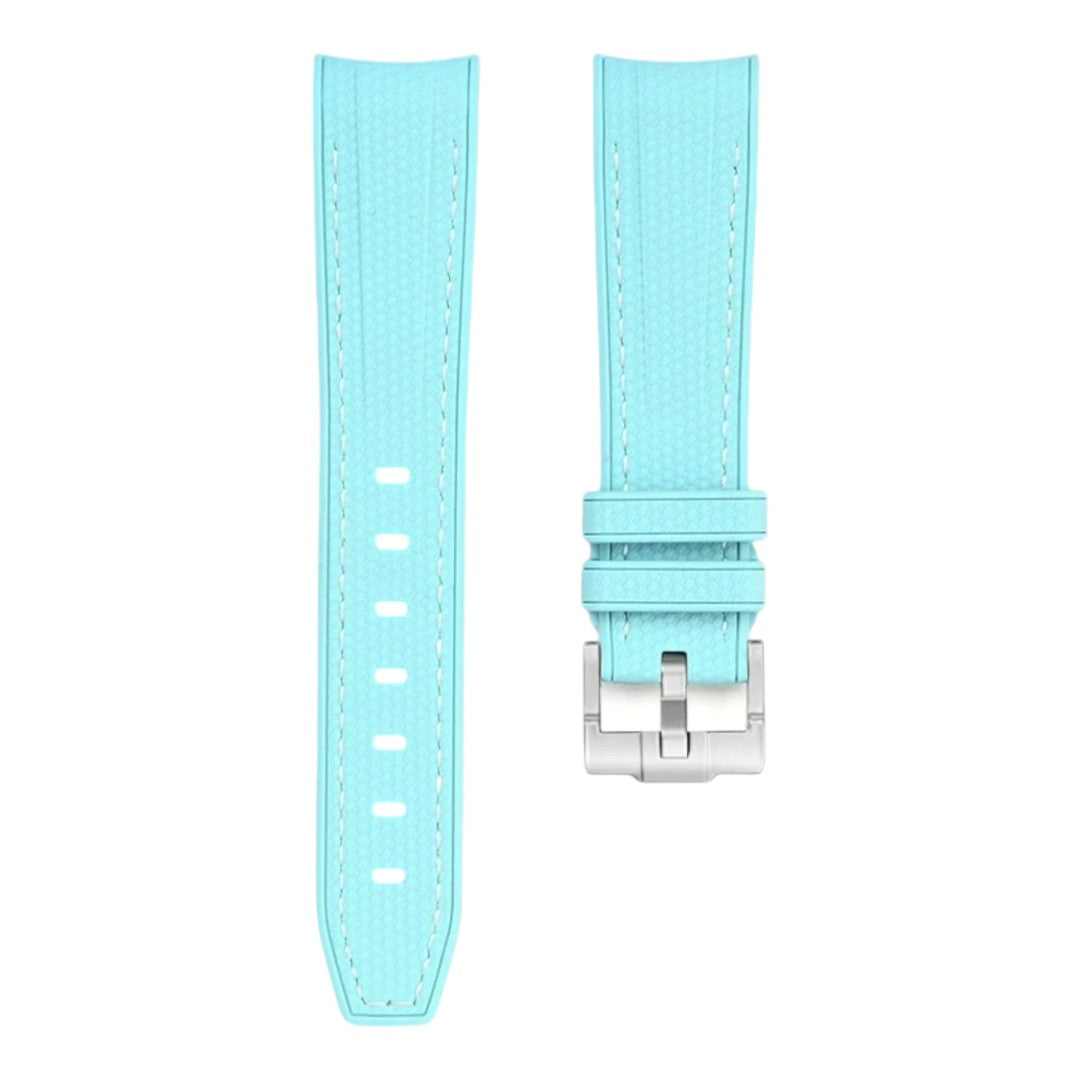 Stunning Textured Curved End Rubber Watch Band for Seiko Alpinist - Black with Green Stitch (2405)