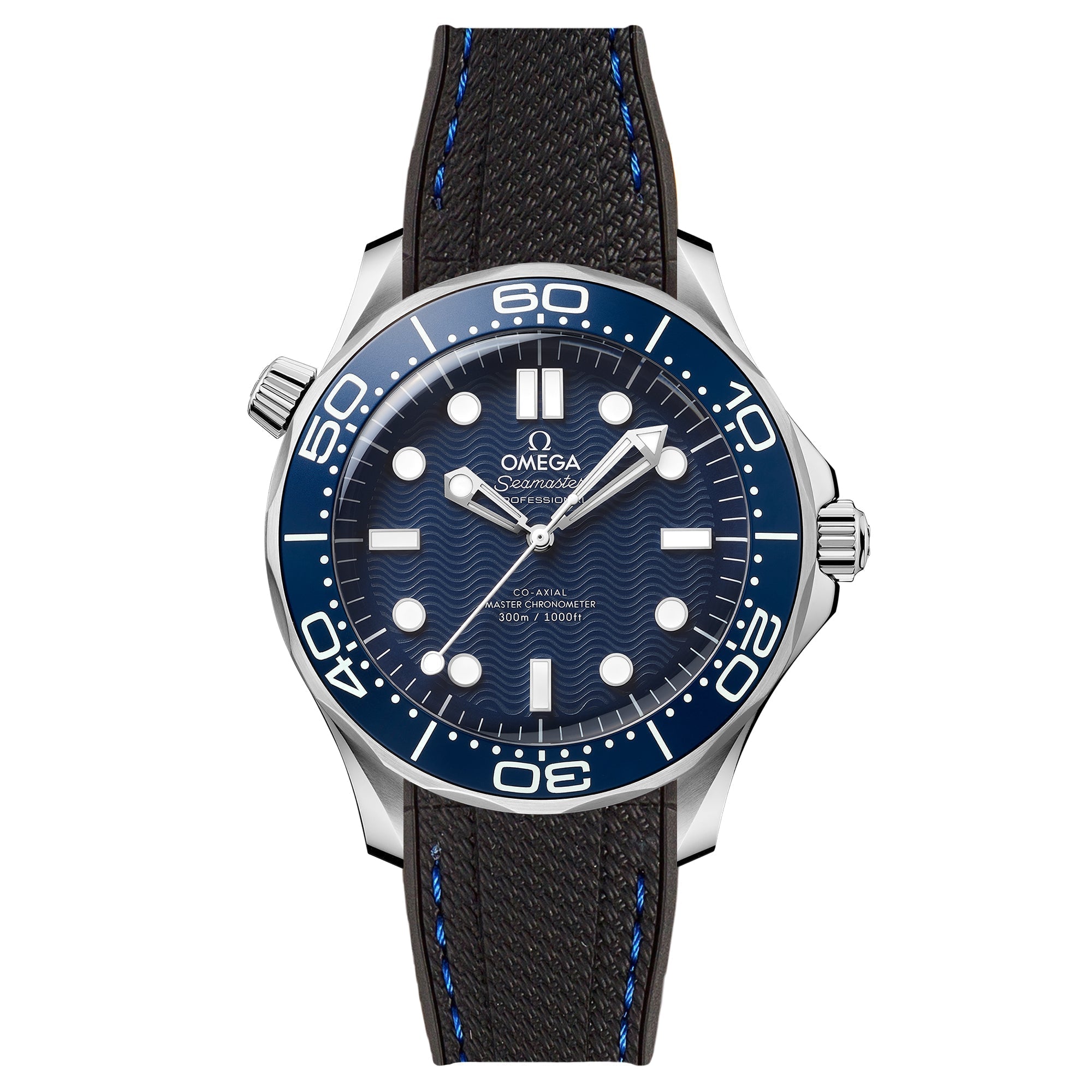 Stunning Orange Textured Curved End Rubber Watch Strap with White Stitch for Omega Seamaster Diver 300M (2405)