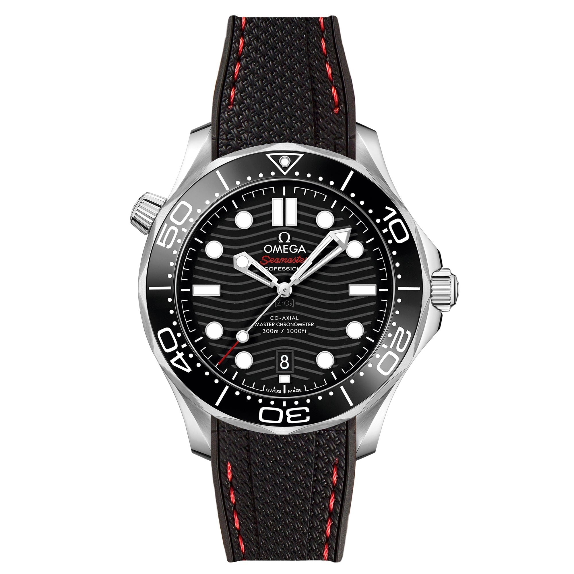 Stunning Orange Textured Curved End Rubber Watch Strap with White Stitch for Omega Seamaster Diver 300M (2405)