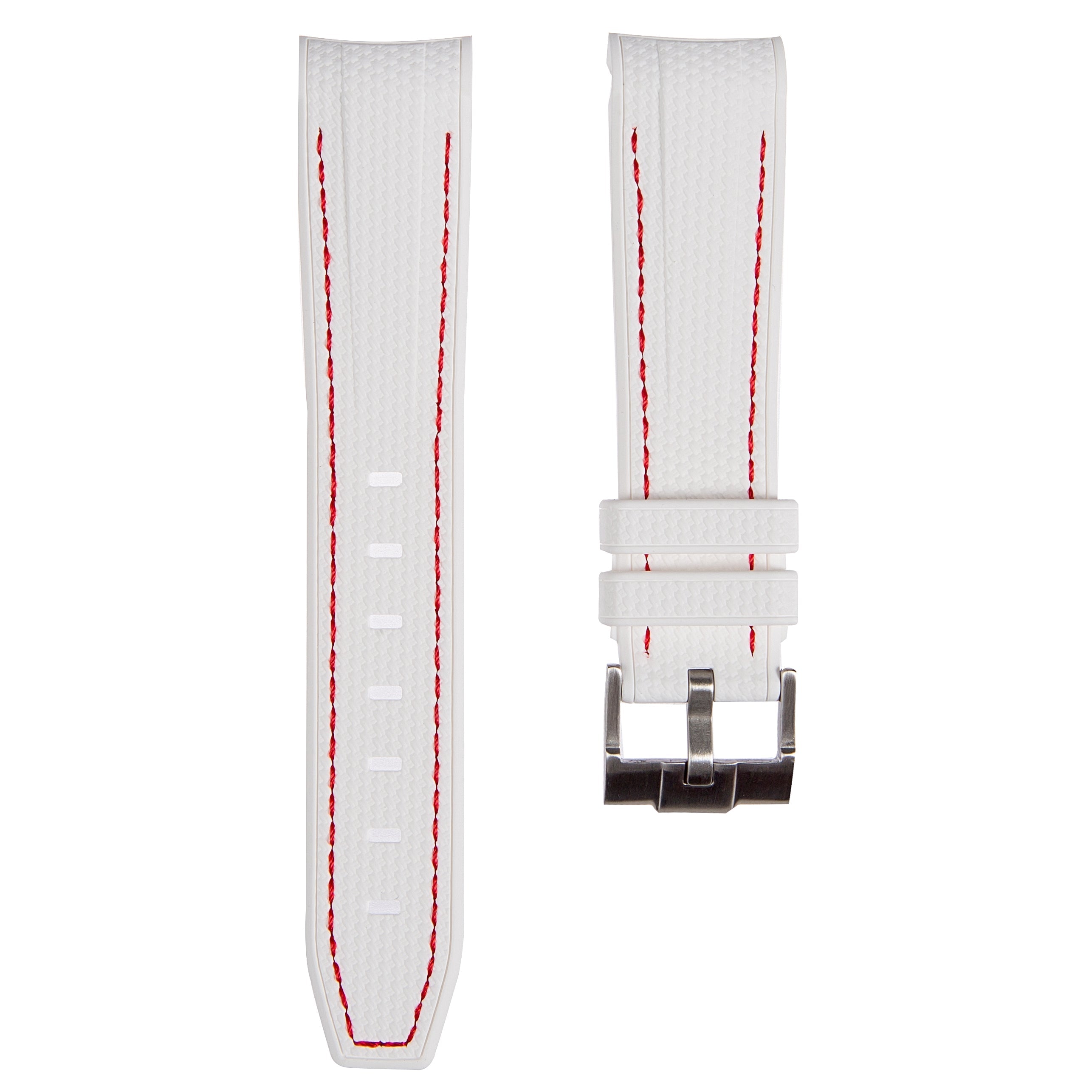 Stunning Orange Textured Curved End Rubber Watch Strap with White Stitch for Omega Seamaster Diver 300M (2405)