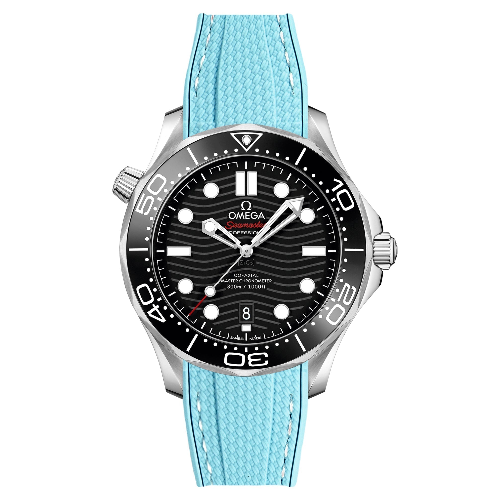 Stunning Orange Textured Curved End Rubber Watch Strap with White Stitch for Omega Seamaster Diver 300M (2405)