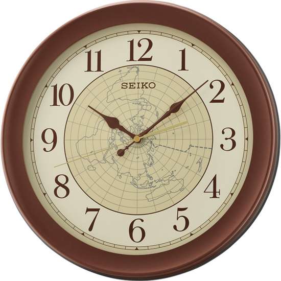 Seiko QXA709B Brown Map Wall Clock - Exclusive to Singapore!