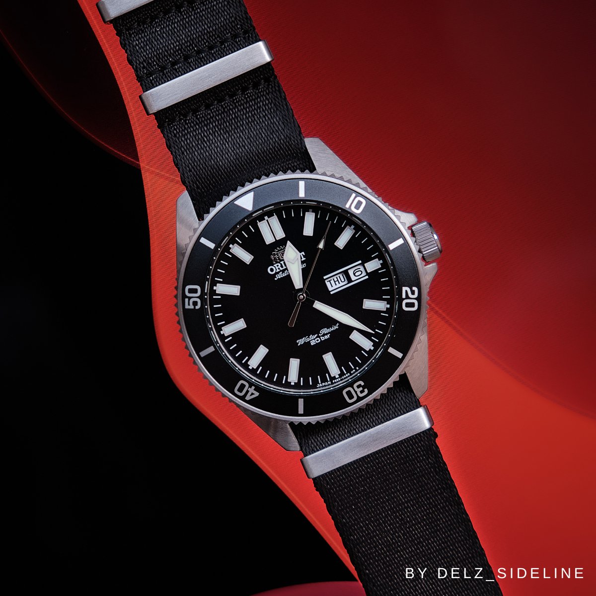 Ballistic Nylon Seatbelt Watch Band - Stylish Grey with Red Stripe