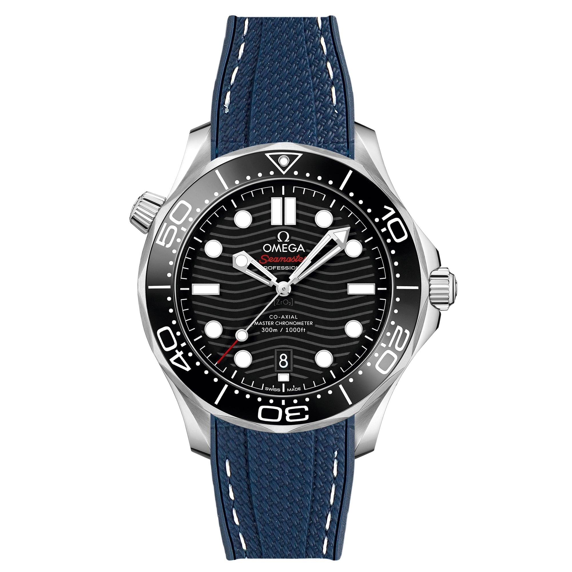 Stunning Orange Textured Curved End Rubber Watch Strap with White Stitch for Omega Seamaster Diver 300M (2405)