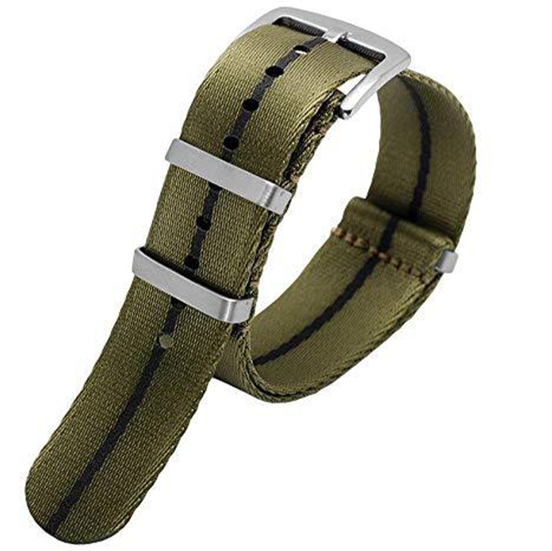 Ballistic Nylon Seatbelt Watch Band - Stylish Grey with Red Stripe