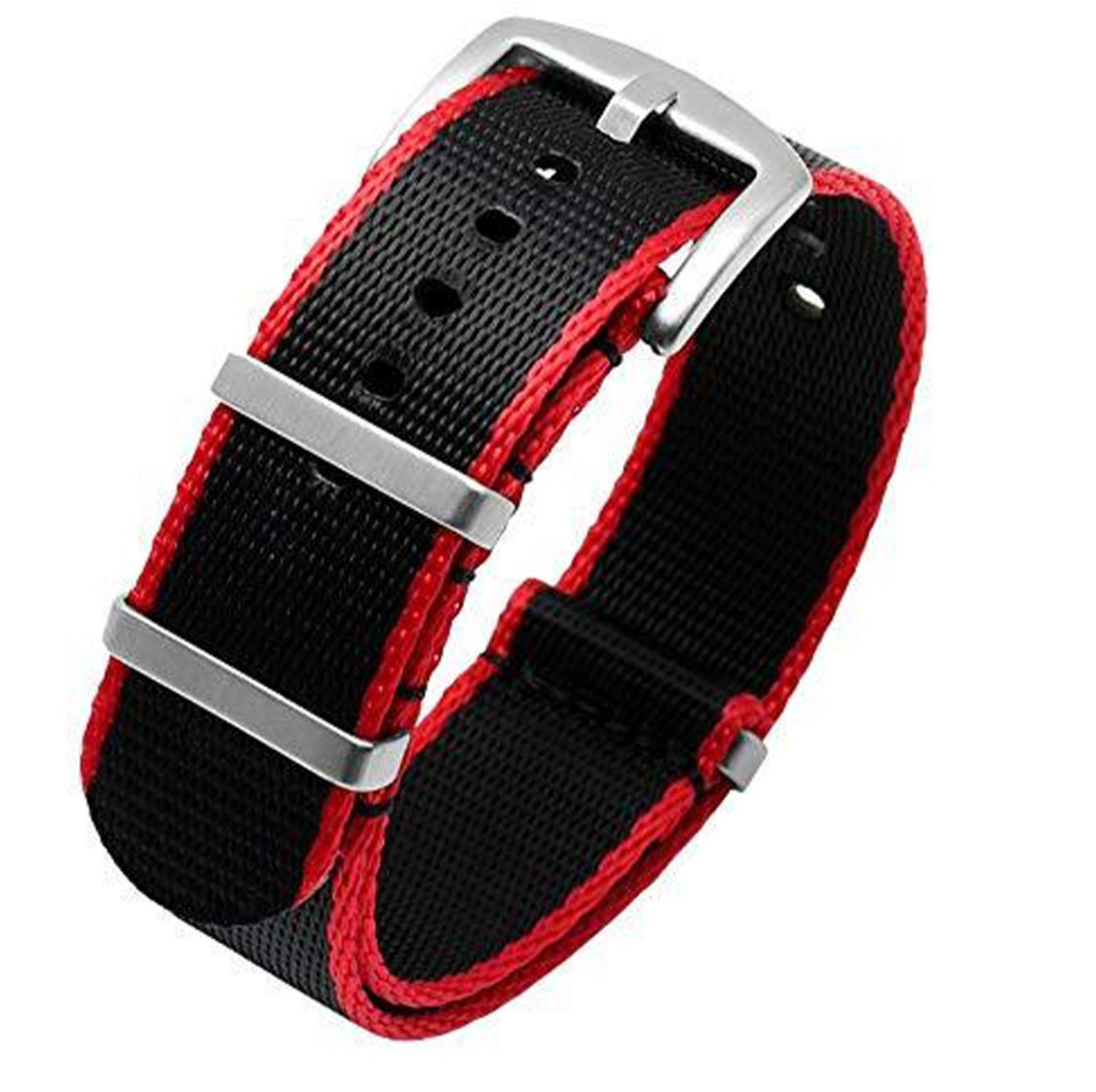 Ballistic Nylon Seatbelt Watch Band - Stylish Grey with Red Stripe