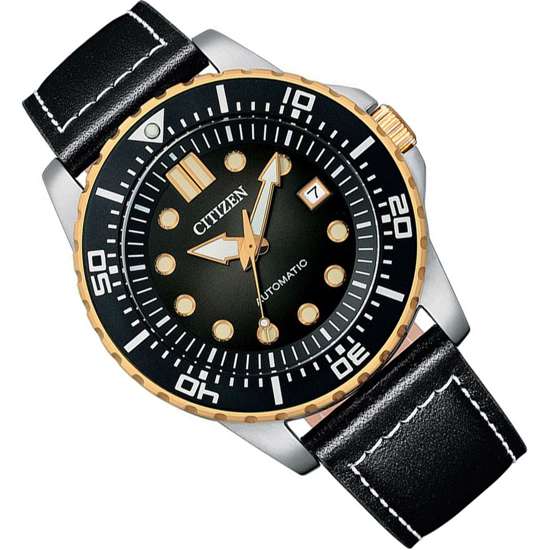 Citizen Automatic NJ0176-10E Men's Leather Watch with Stunning Black Dial