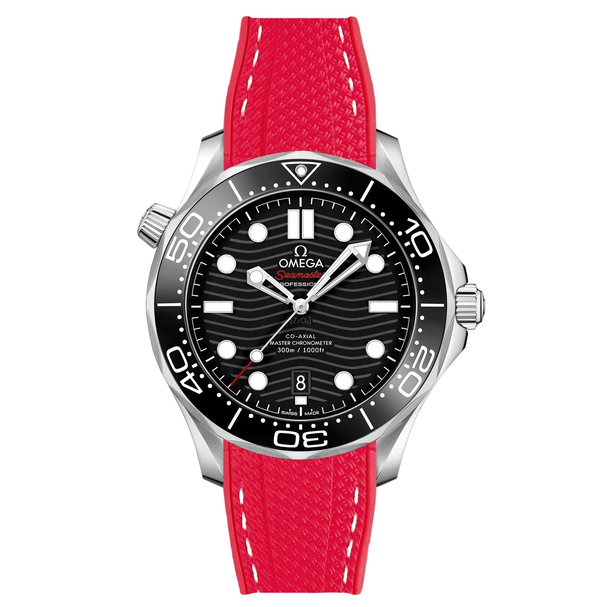 Stunning Orange Textured Curved End Rubber Watch Strap with White Stitch for Omega Seamaster Diver 300M (2405)