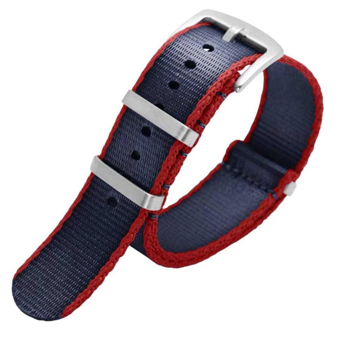 Ballistic Nylon Seatbelt Watch Band - Stylish Grey with Red Stripe