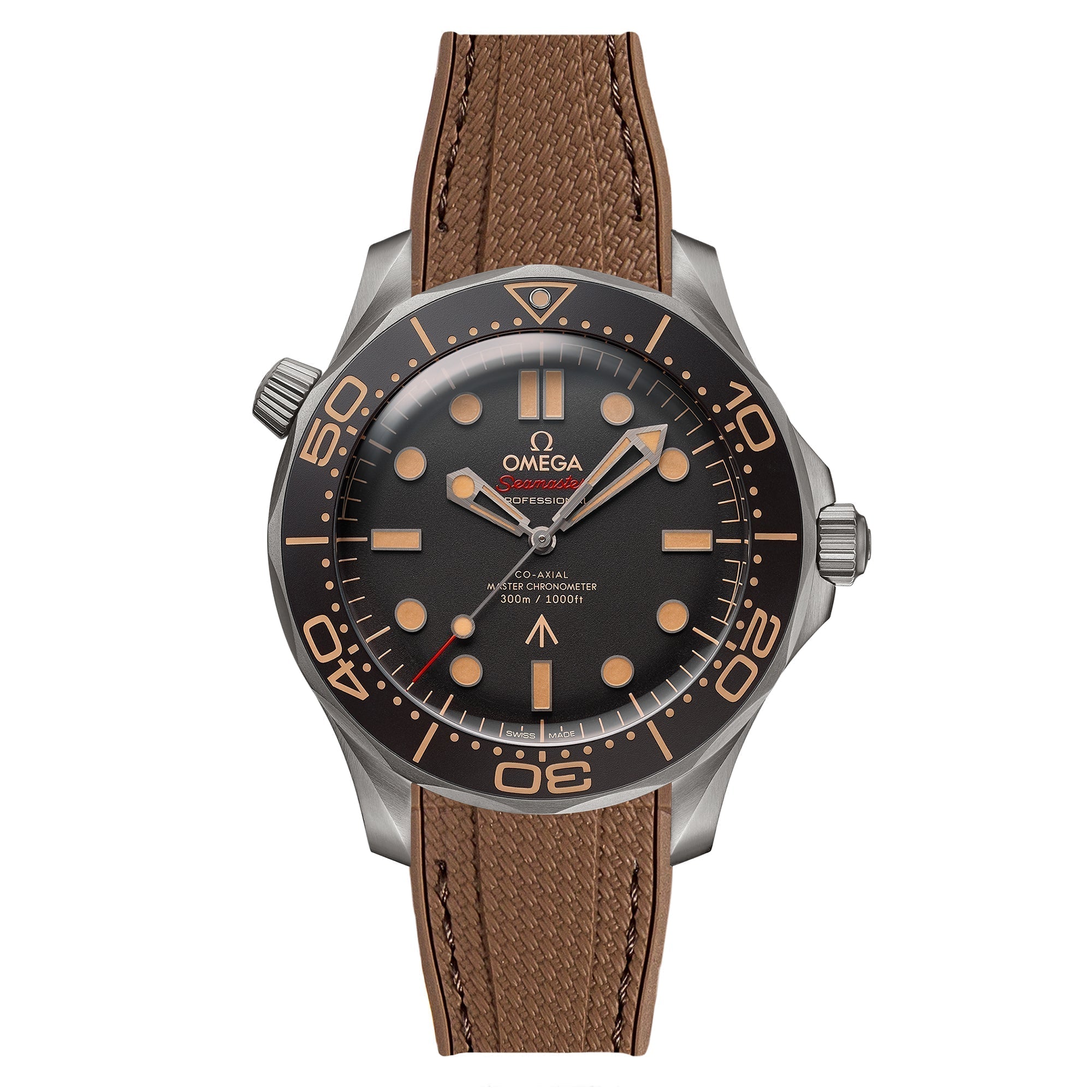 Stunning Orange Textured Curved End Rubber Watch Strap with White Stitch for Omega Seamaster Diver 300M (2405)