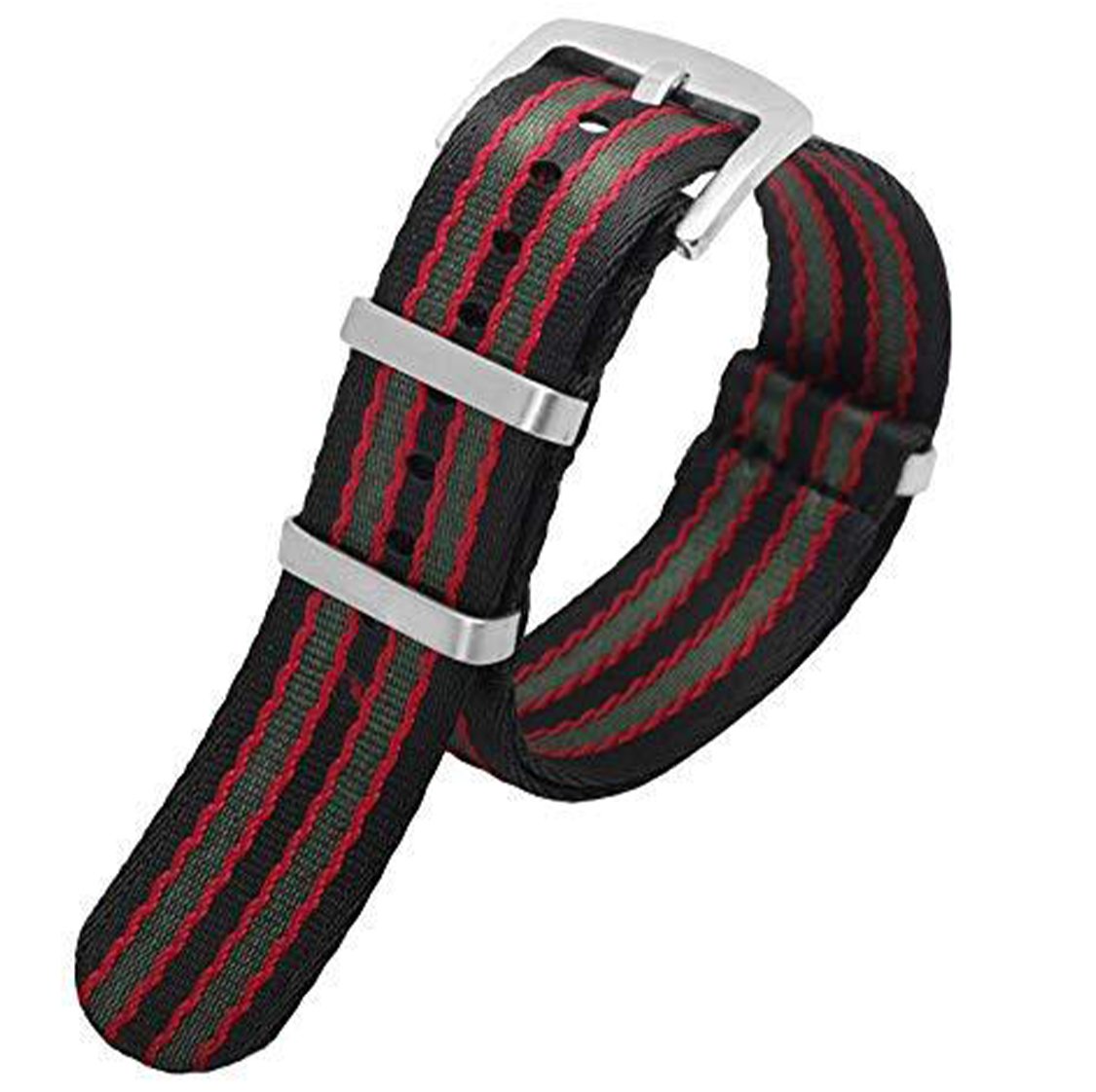 Ballistic Nylon Seatbelt Watch Band - Stylish Grey with Red Stripe