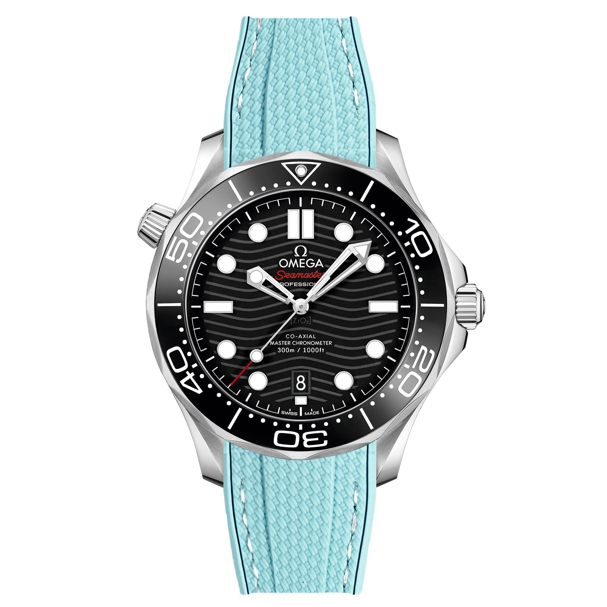 Stunning Orange Textured Curved End Rubber Watch Strap with White Stitch for Omega Seamaster Diver 300M (2405)