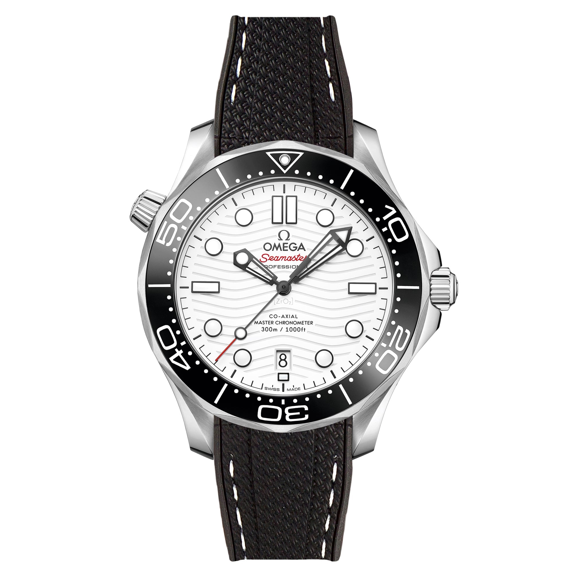 Stunning Orange Textured Curved End Rubber Watch Strap with White Stitch for Omega Seamaster Diver 300M (2405)