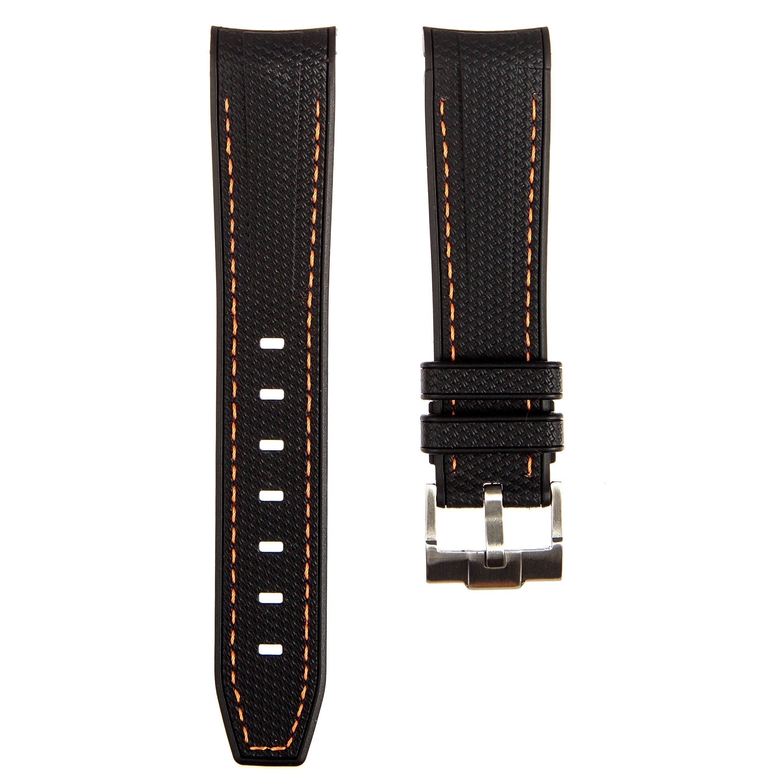 Stunning Orange Textured Curved End Rubber Watch Strap with White Stitch for Omega Seamaster Diver 300M (2405)