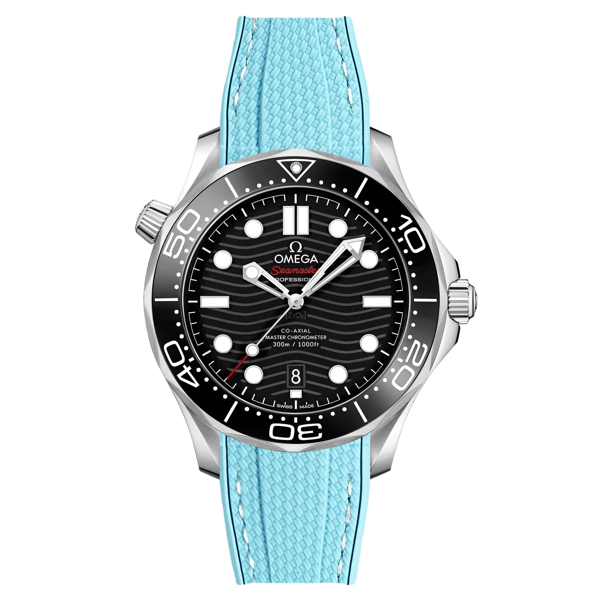 Black Textured Curved End Rubber Watch Strap for Omega Seamaster Diver 300M (2405) - Elevate Your Style!