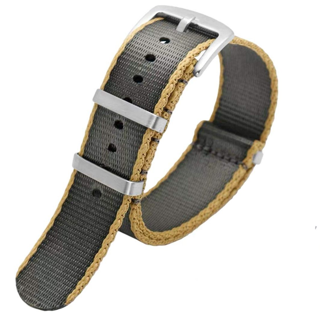 Ballistic Nylon Seatbelt Watch Band - Stylish Grey with Red Stripe