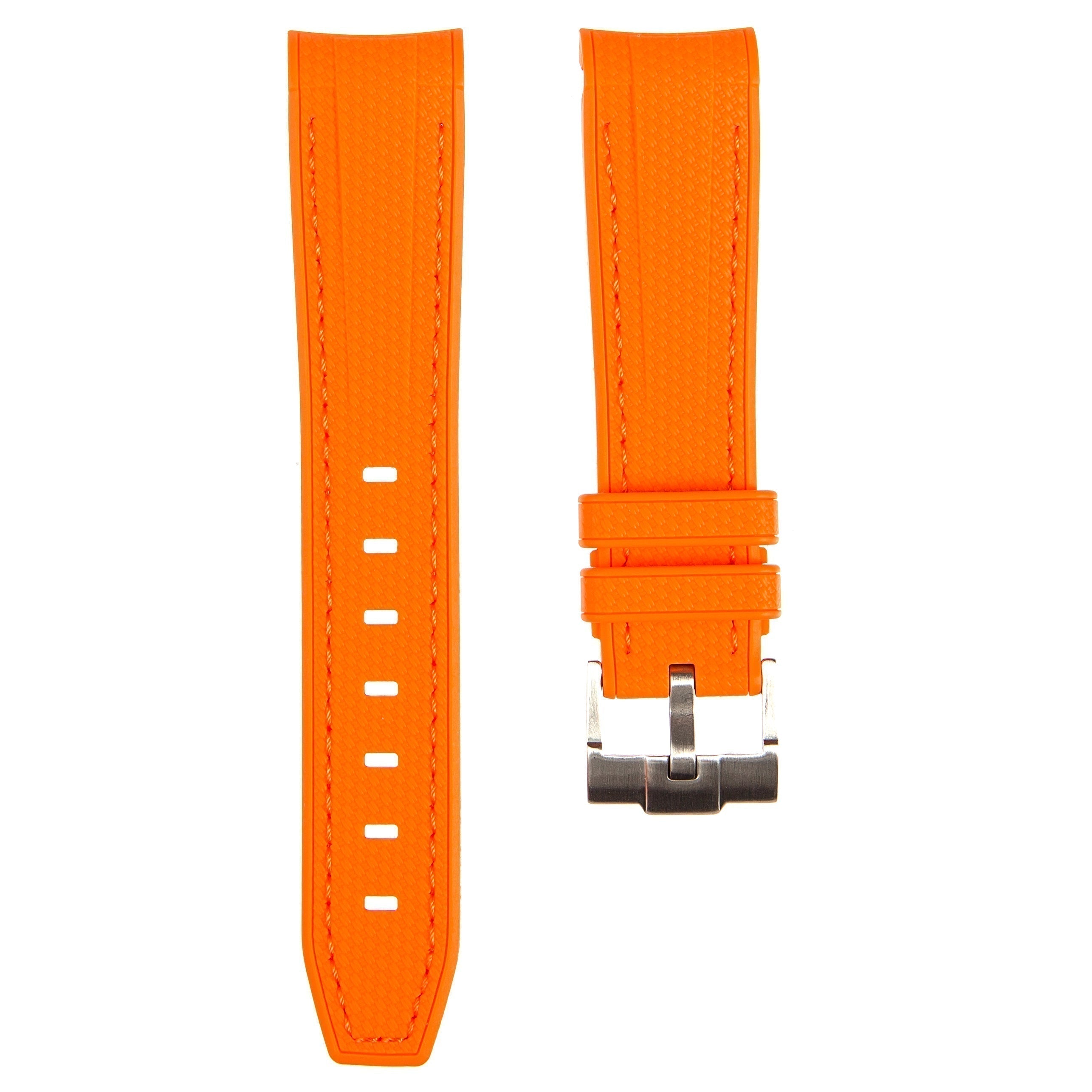 Stunning Orange Textured Curved End Rubber Watch Strap with White Stitch for Omega Seamaster Diver 300M (2405)