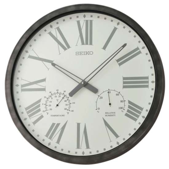 Seiko QXA797K Analog Circular Wall Clock with Thermometer and Hygrometer