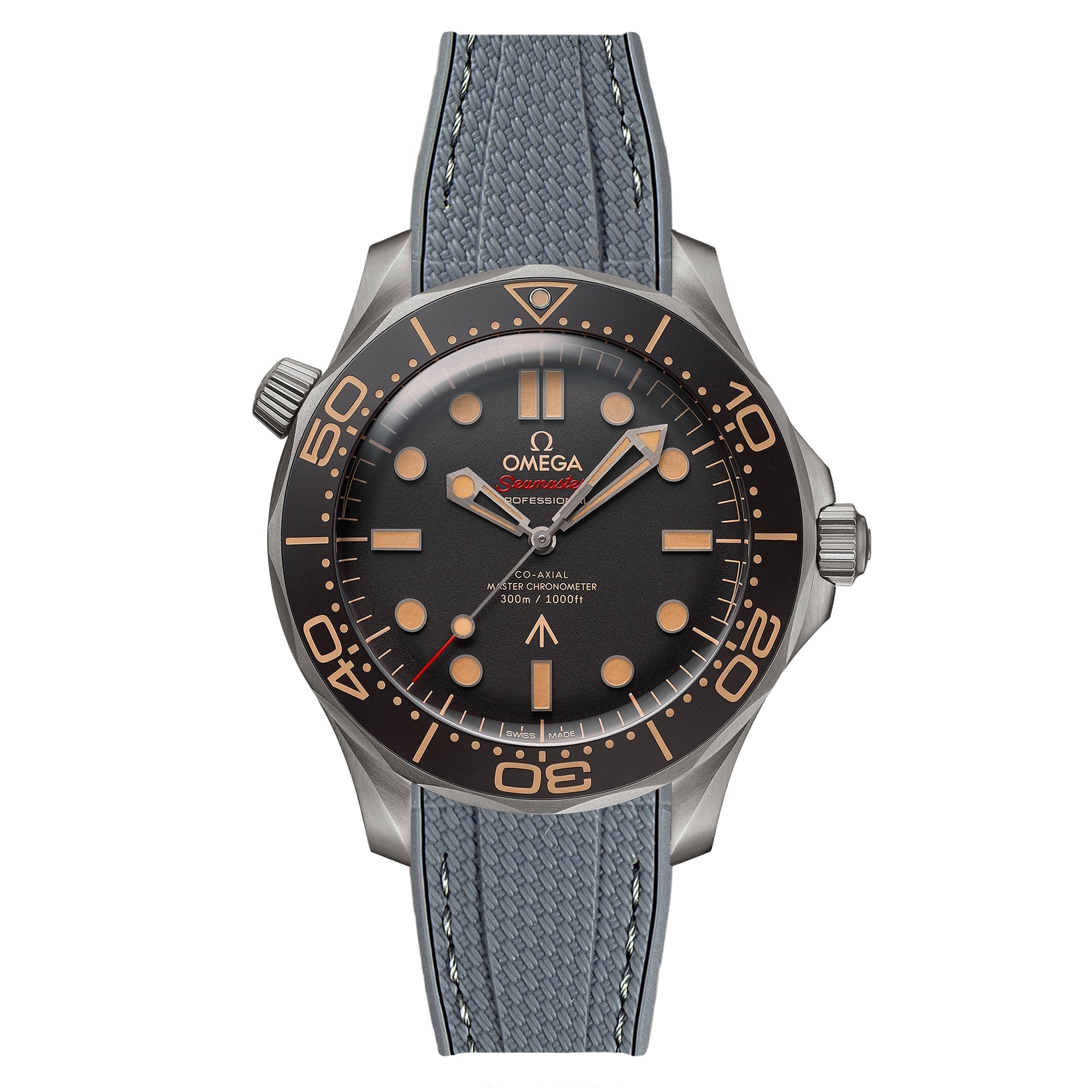 Stunning Orange Textured Curved End Rubber Watch Strap with White Stitch for Omega Seamaster Diver 300M (2405)