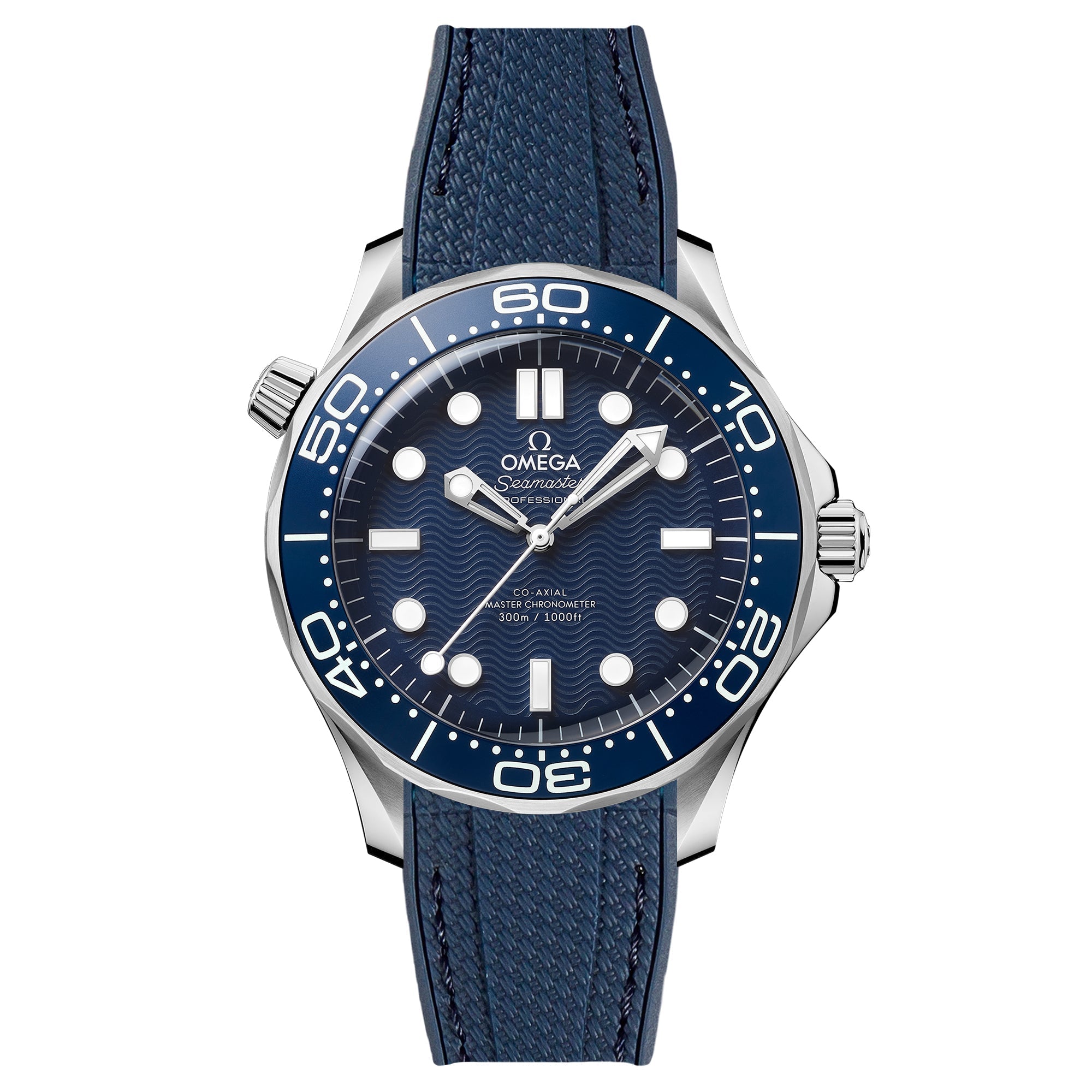 Stunning Orange Textured Curved End Rubber Watch Strap with White Stitch for Omega Seamaster Diver 300M (2405)
