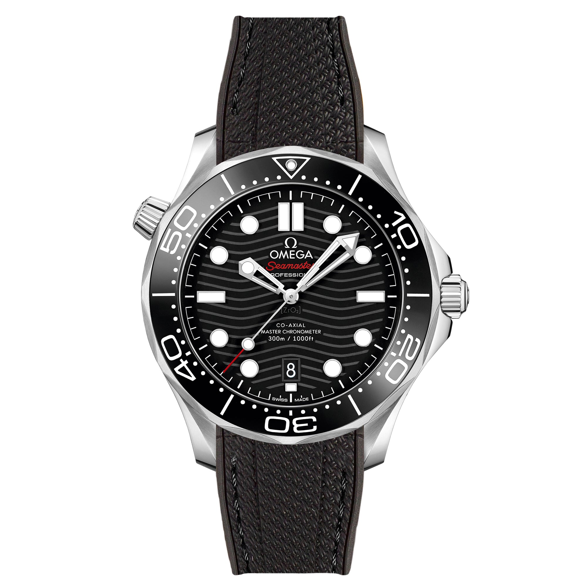 Stunning Orange Textured Curved End Rubber Watch Strap with White Stitch for Omega Seamaster Diver 300M (2405)