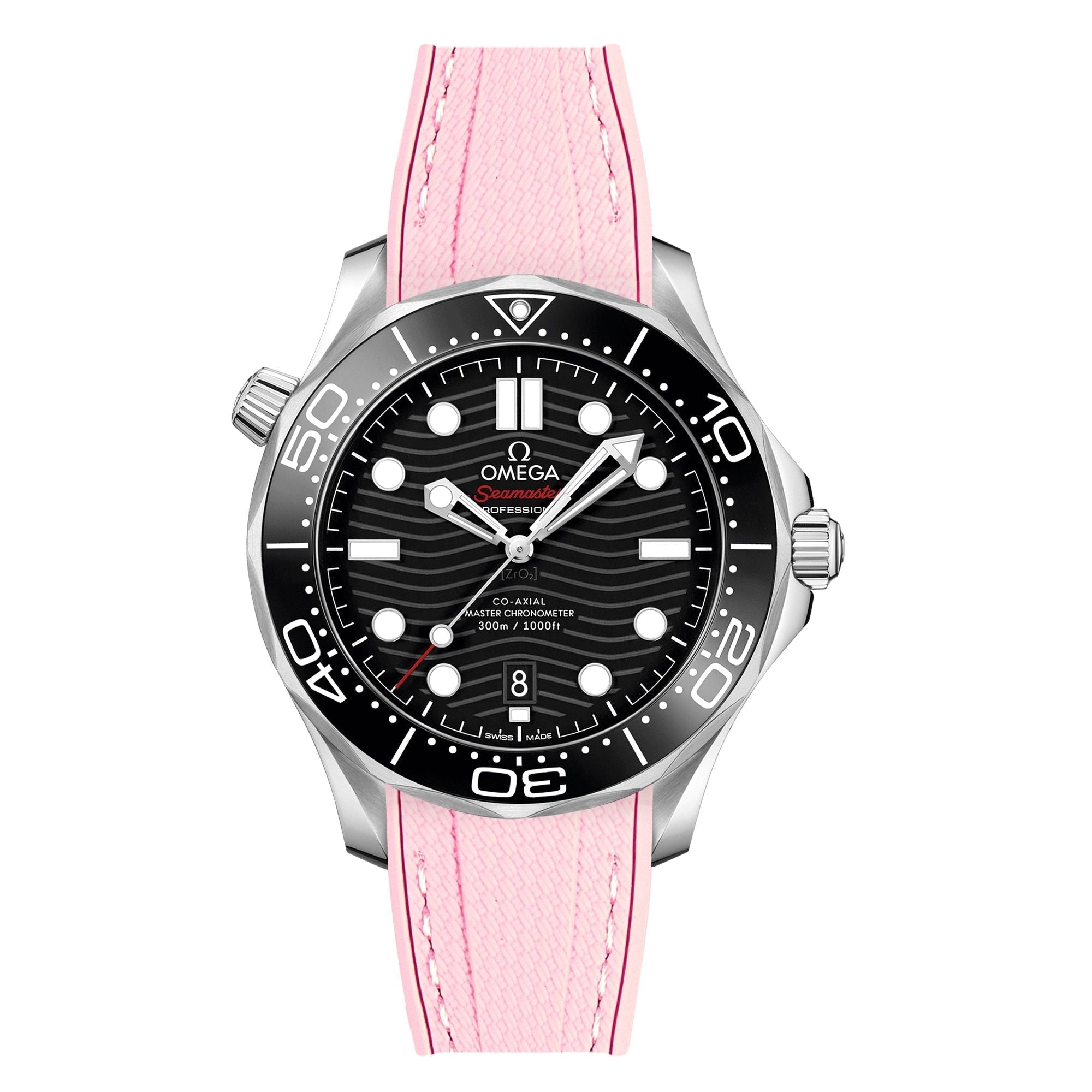 Stunning Orange Textured Curved End Rubber Watch Strap with White Stitch for Omega Seamaster Diver 300M (2405)