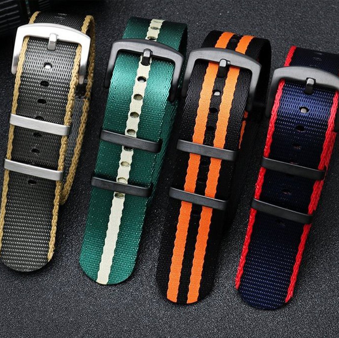 Ballistic Nylon Seatbelt Watch Band - Stylish Grey with Red Stripe