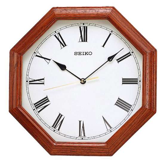 Seiko QXA152B/QXA152BN Octagon Oak Wood Wall Clock - A Timeless Elegance