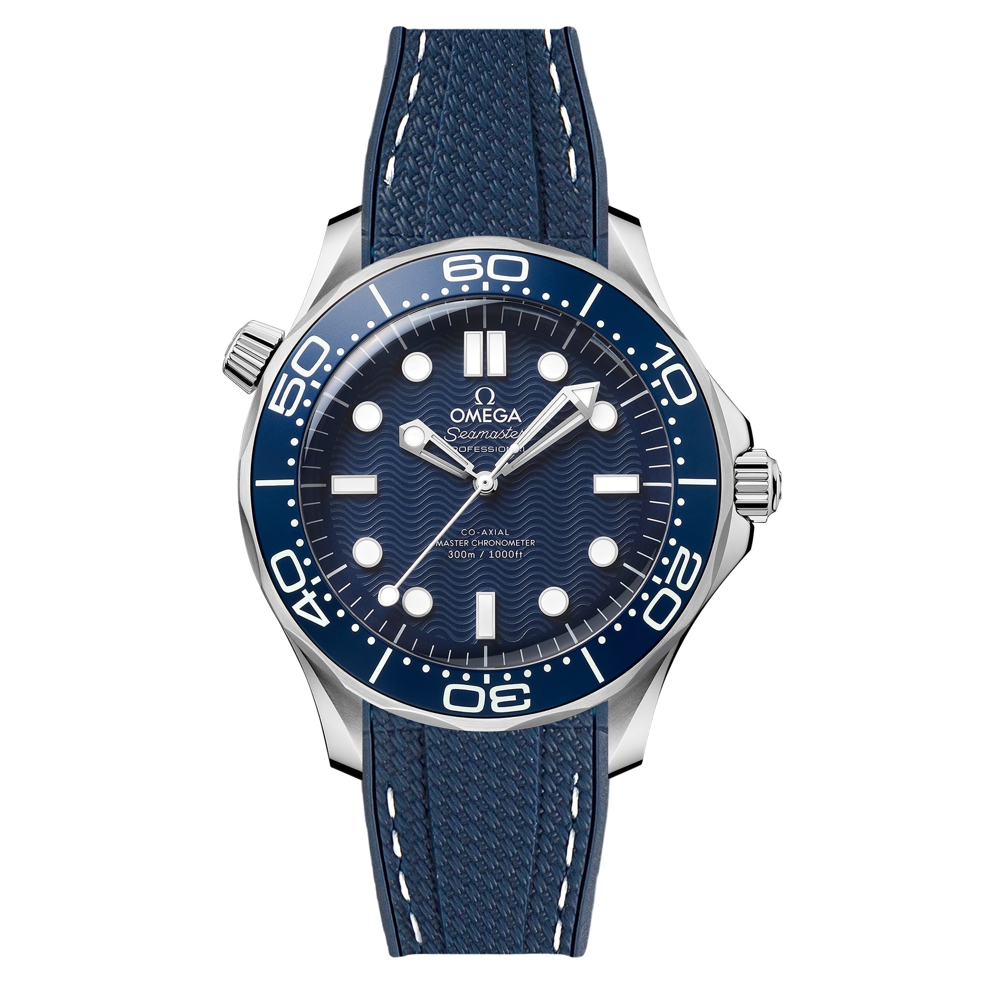 Stunning Orange Textured Curved End Rubber Watch Strap with White Stitch for Omega Seamaster Diver 300M (2405)