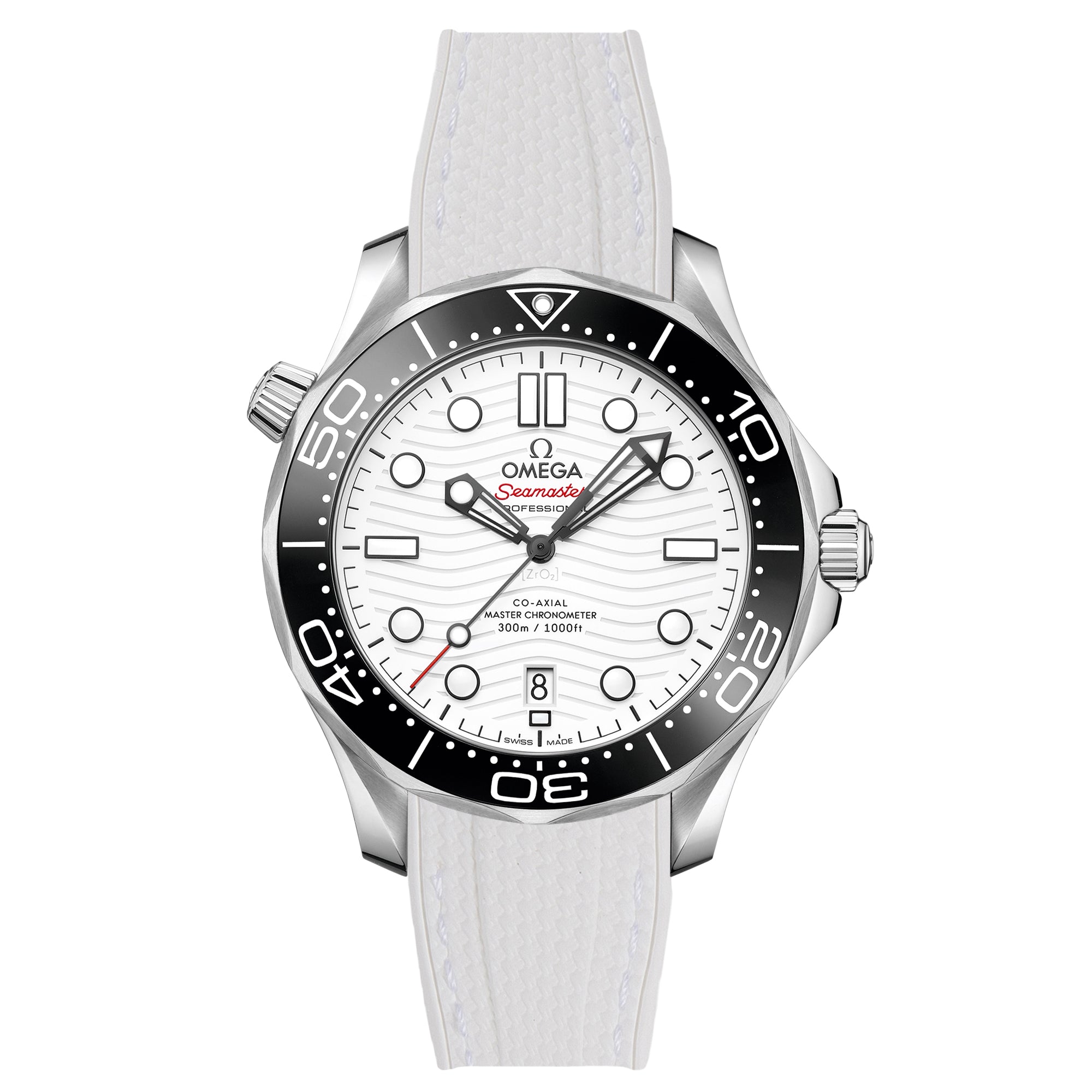 Stunning Orange Textured Curved End Rubber Watch Strap with White Stitch for Omega Seamaster Diver 300M (2405)